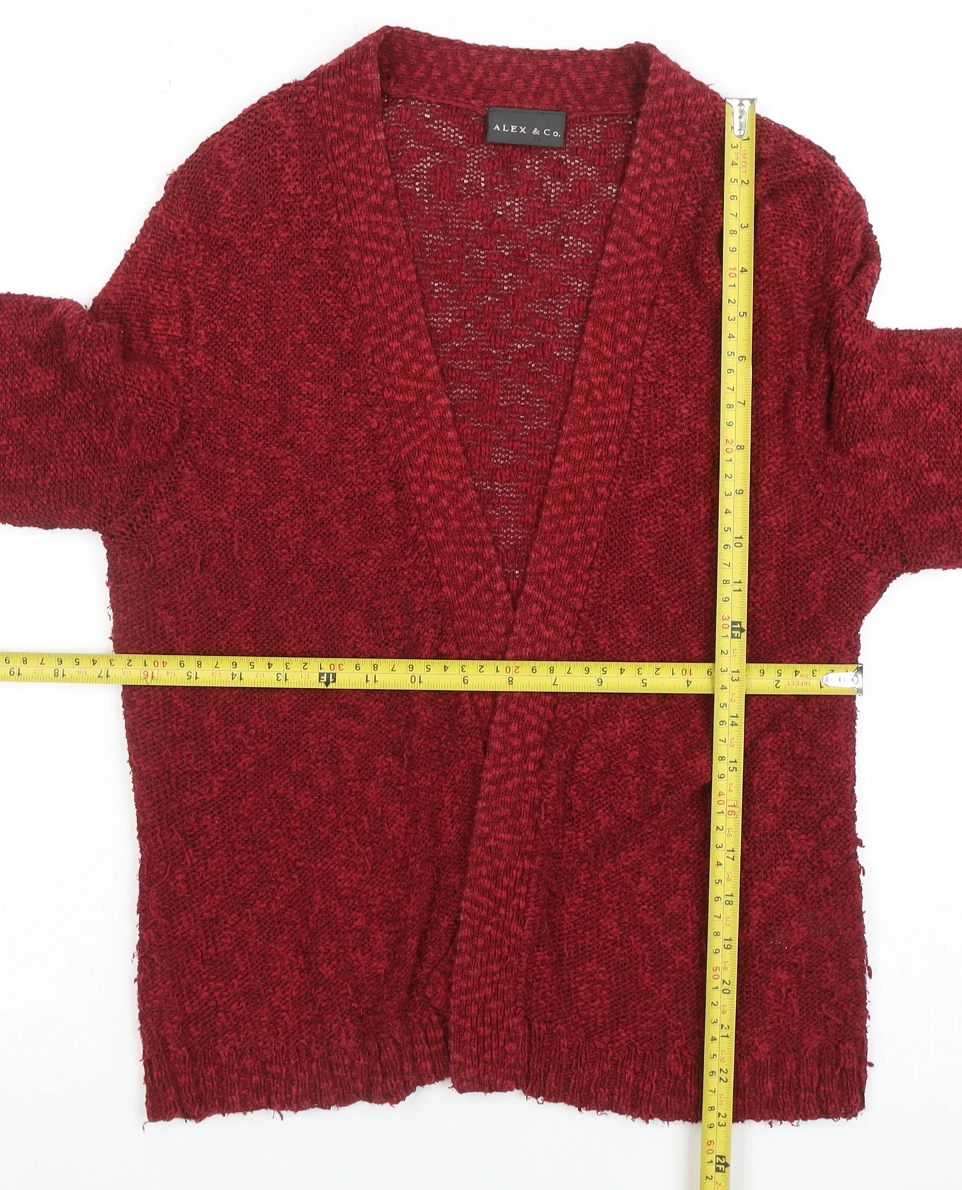 Alex & Co Women Red Knit Open Cardigan UK 12 V-Neck Cotton Blend - Image 2
