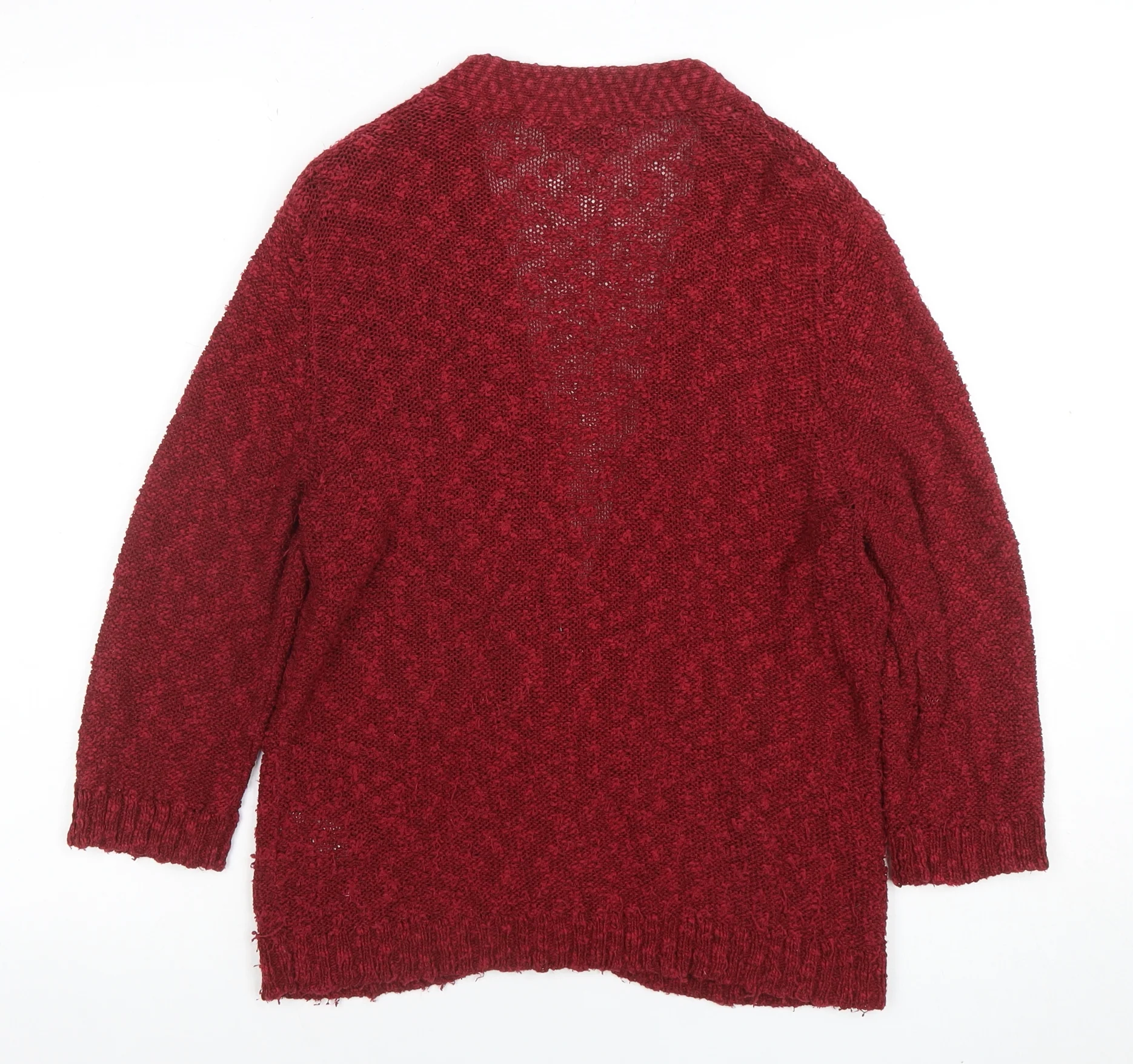 Alex & Co Women Red Knit Open Cardigan UK 12 V-Neck Cotton Blend - Image 3