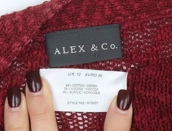 Alex & Co Women Red Knit Open Cardigan UK 12 V-Neck Cotton Blend - Image 4