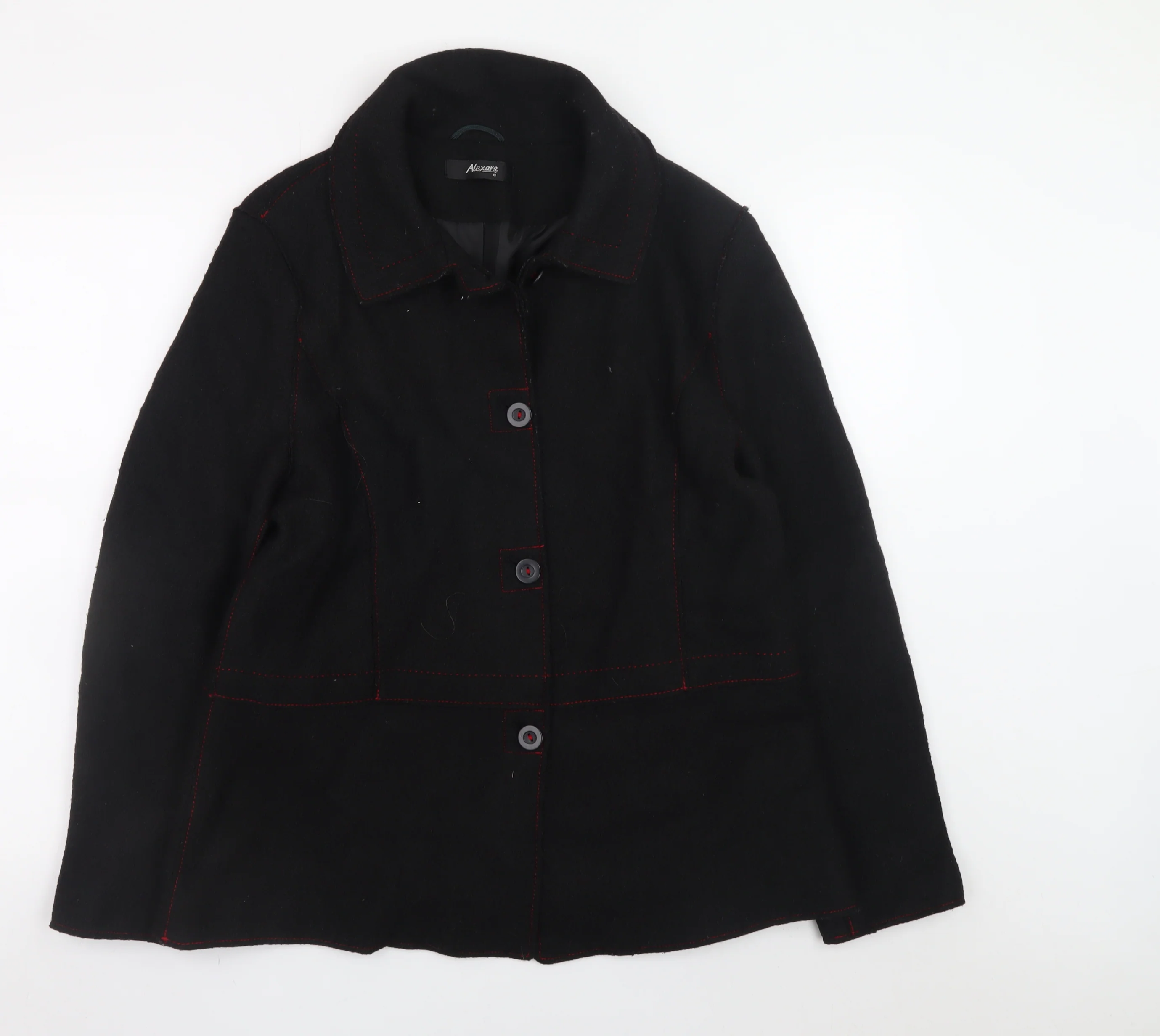 Alexara Women's Black Wool Blend Button Overcoat Size 18