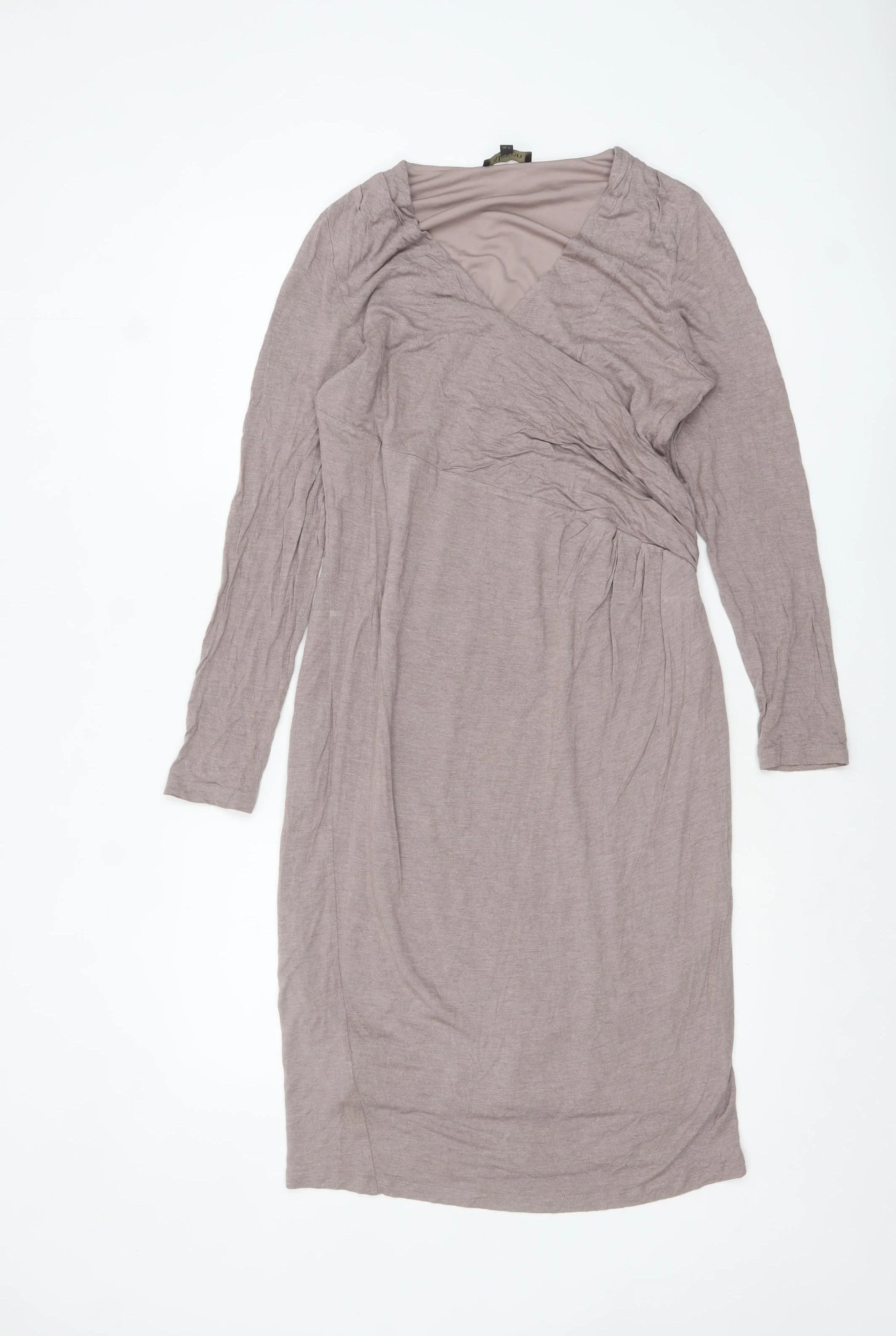 Alexon Women’s Beige V-Neck Long Sleeve Knee Length Wrap Dress Size 14