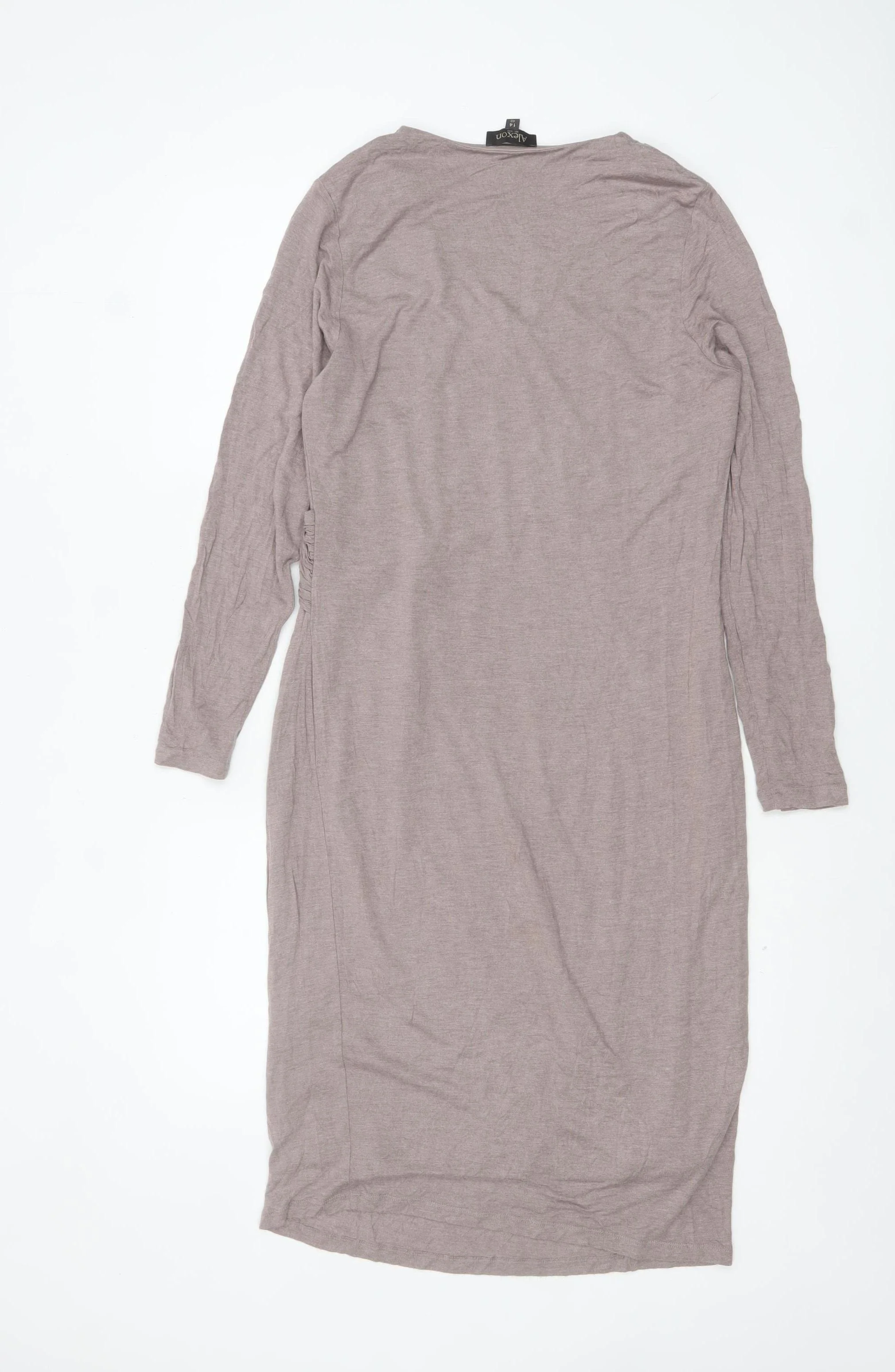 Alexon Women’s Beige V-Neck Long Sleeve Knee Length Wrap Dress Size 14 - Image 3