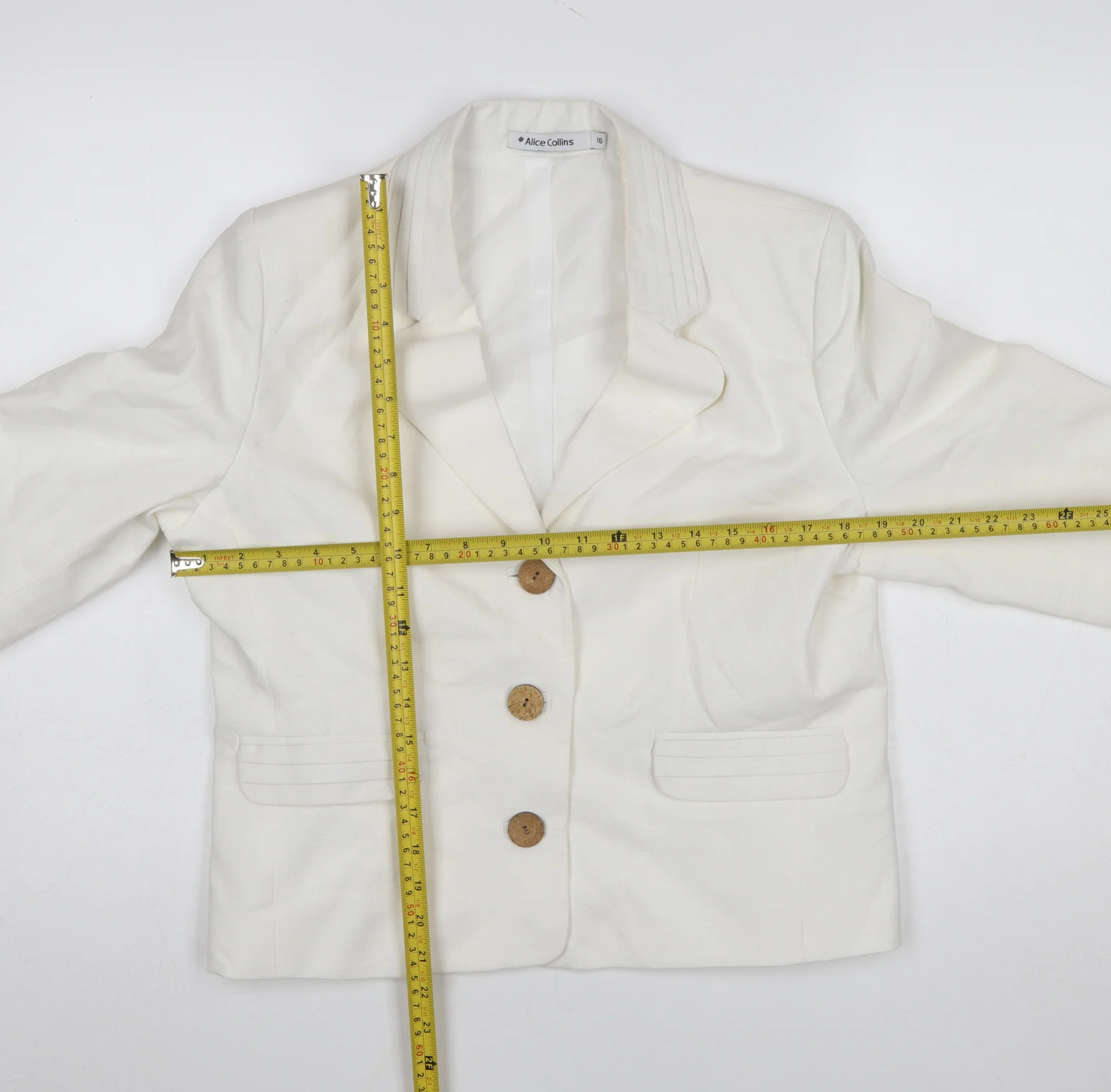 Alice Collins Women Ivory Linen Cotton Blazer Size 16 Single Breasted - Image 2