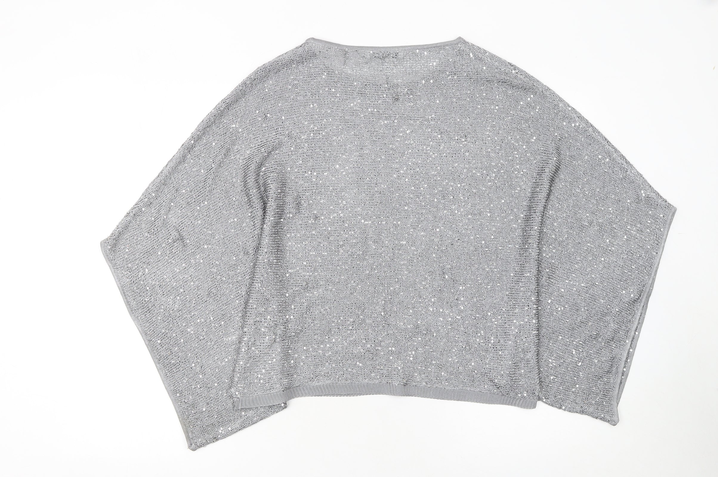Alice Collins Women Silver Sequin Knit Cape Jumper Size 10 - Image 3