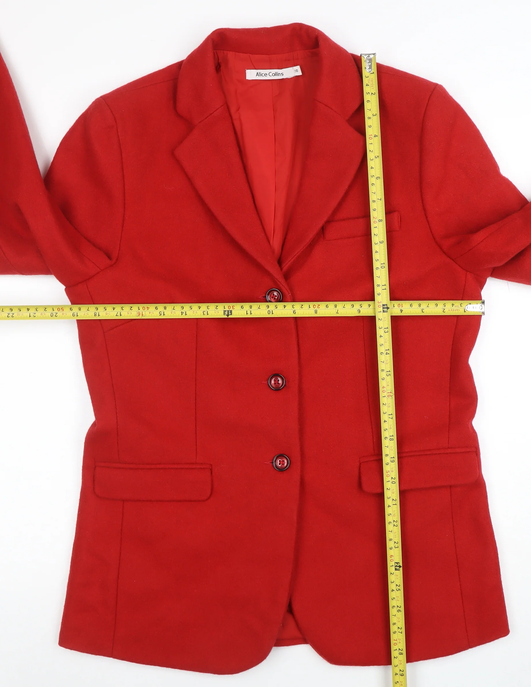 Alice Collins Women's Red Wool Blend Single-Breasted Blazer Size 12 - Image 2