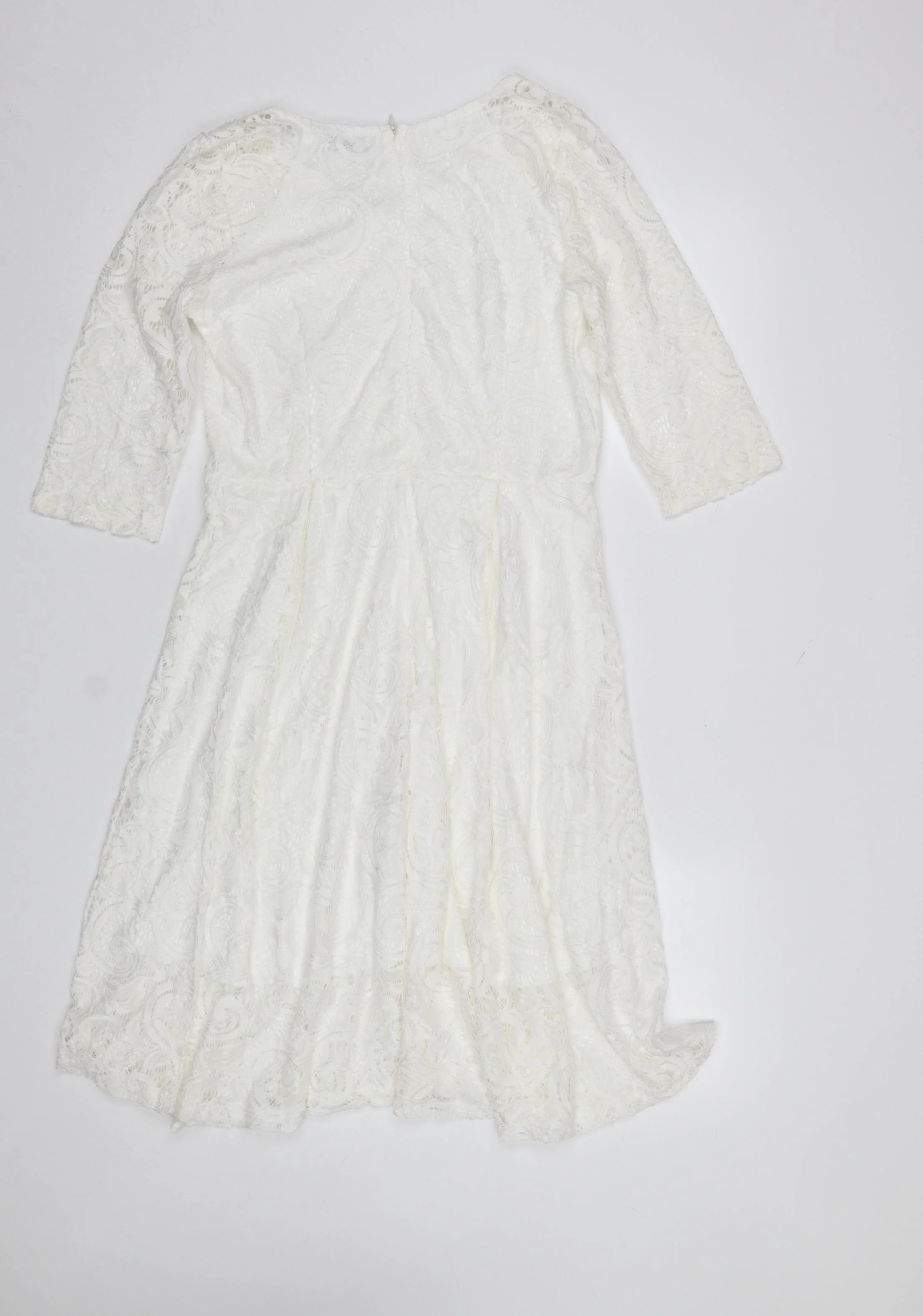 Allandwell Womens White Lace Fit & Flare Dress M 3/4 Sleeve Wedding Party - Image 3