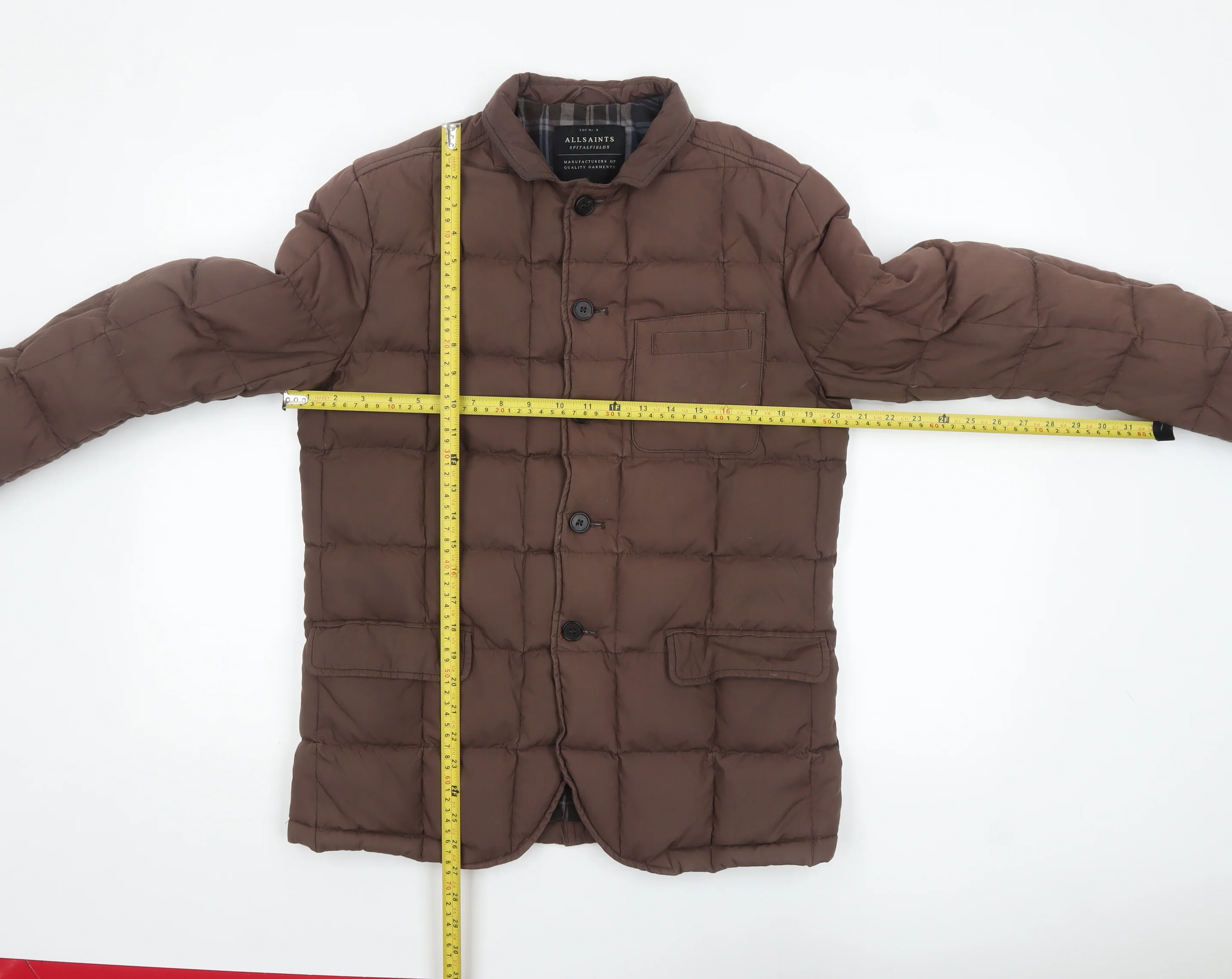 AllSaints Men's Brown Quilted Puffer Jacket Medium Polyamide Lined - Image 2
