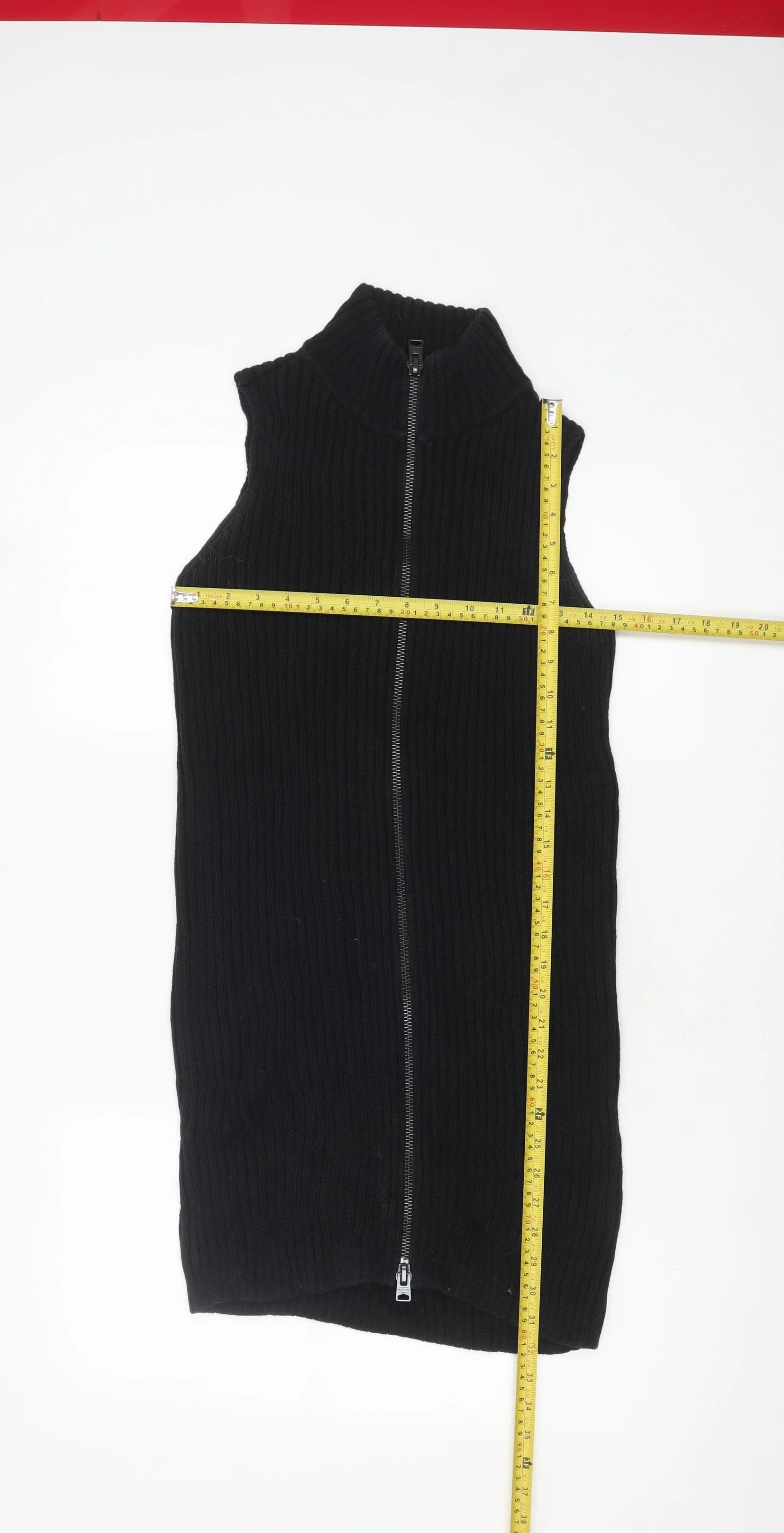 AllSaints Womens Black Wool Ribbed Full Zip Sleeveless High Neck Jumper Vest Size S - Image 2