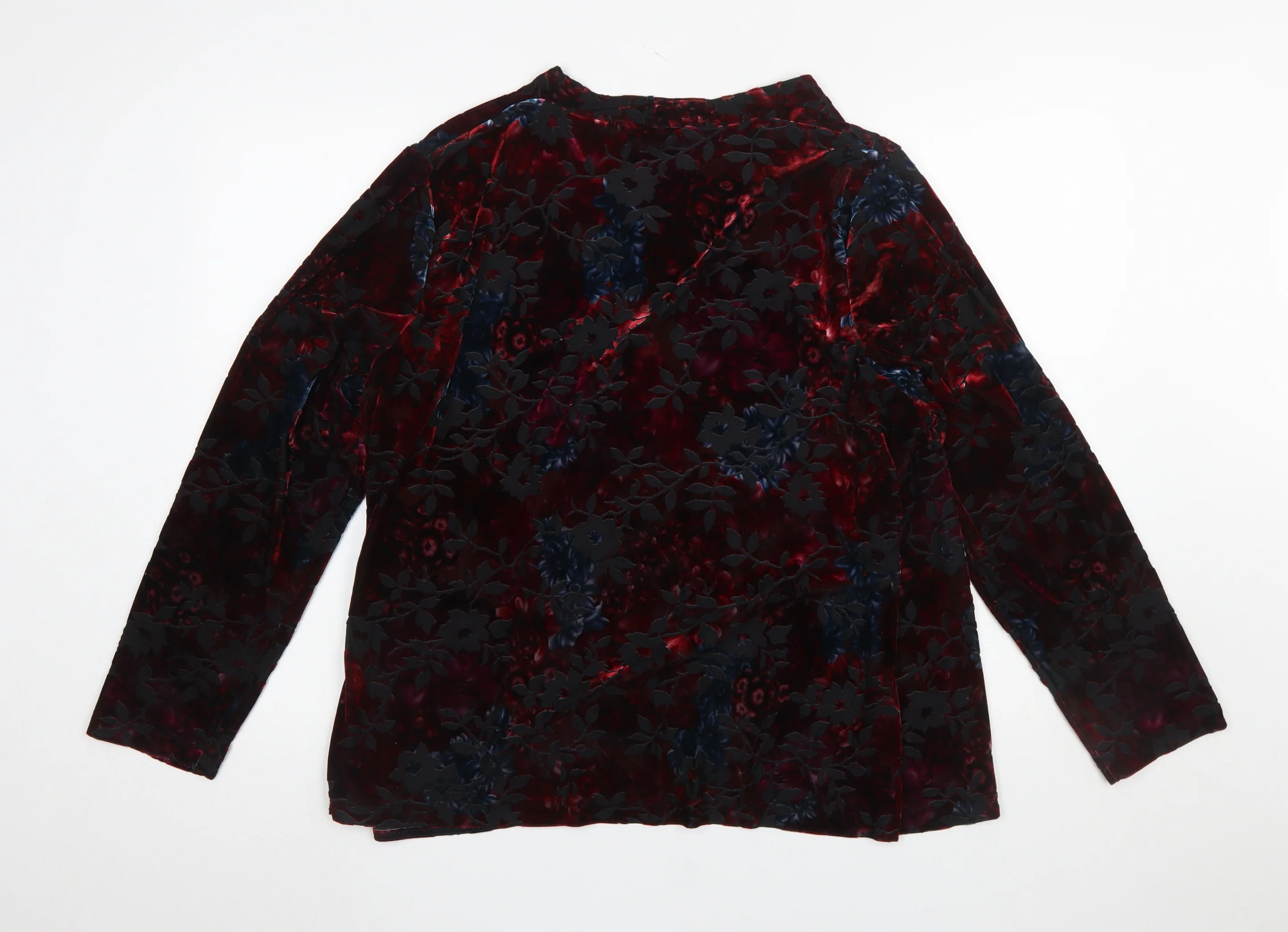Almia Women Red Floral Velvet Wrap Blouse Long Sleeve Size 26 - Image 3
