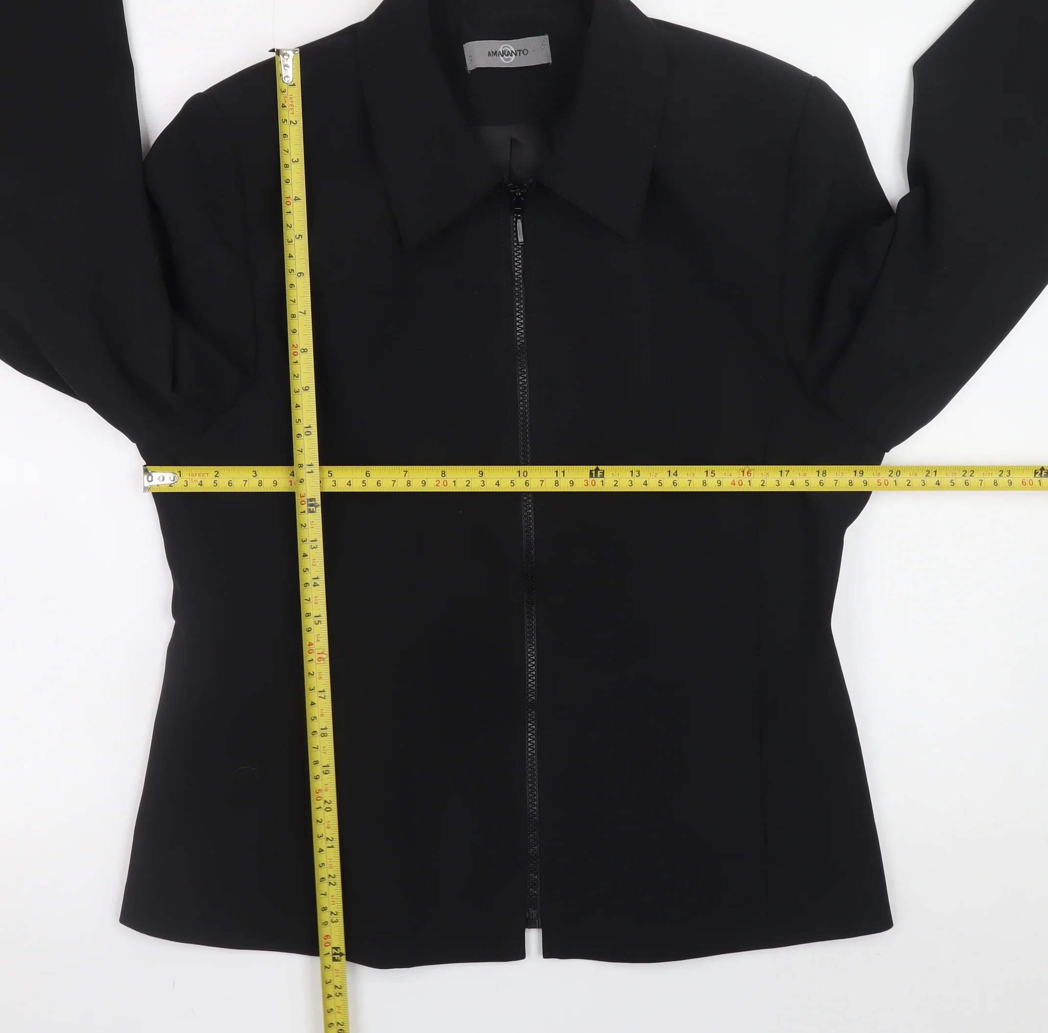 Amaranto Women Black Size 14 Slim Fit Full Zip Jacket - Image 2