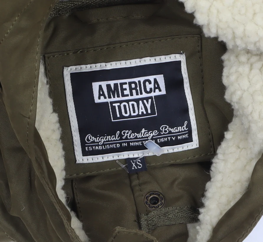 America Today Women's Green Hooded Parka Coat XS Long Lined - Image 5