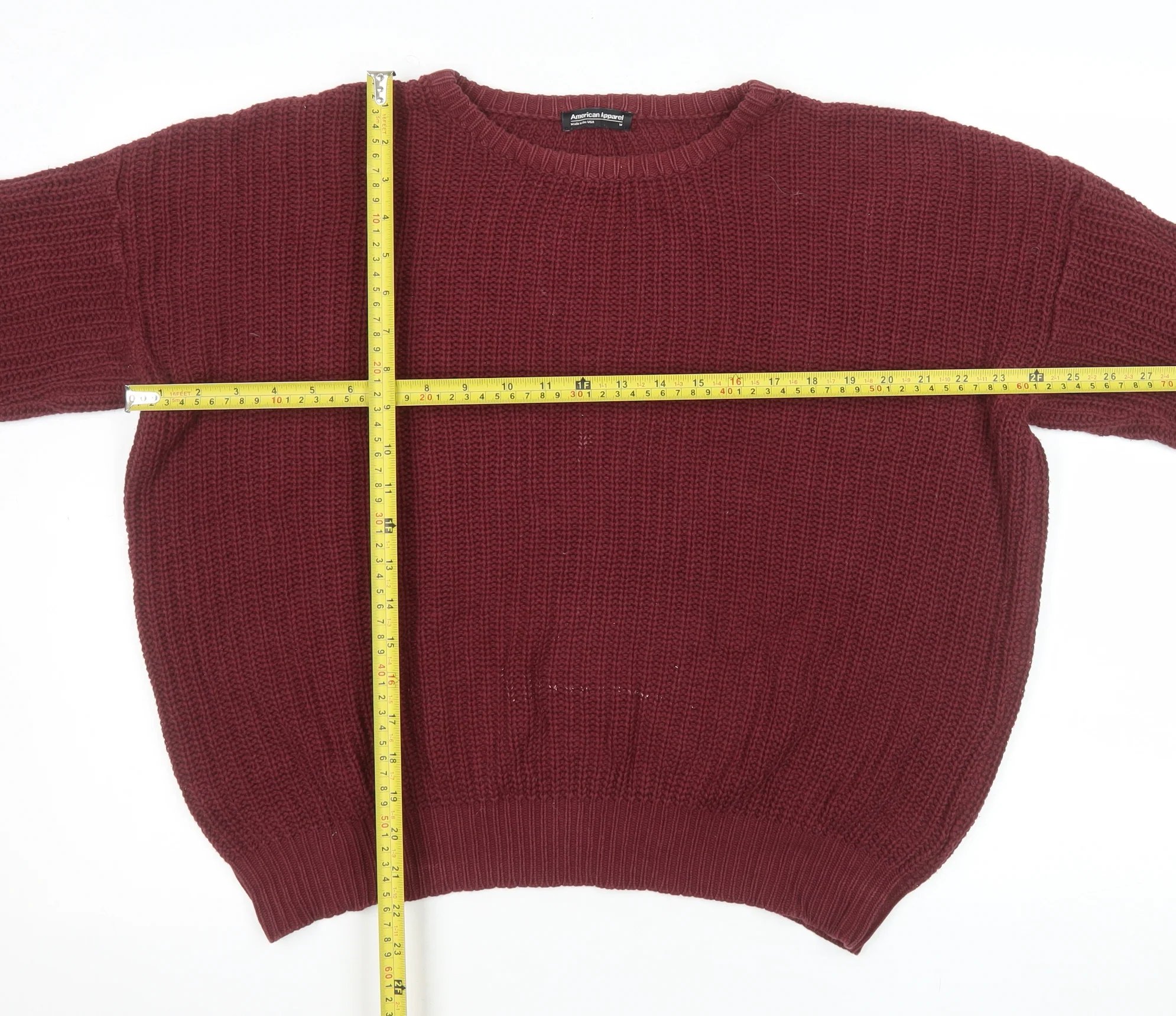 American Apparel Men’s Red Cotton Chunky Knit Jumper M - Image 2