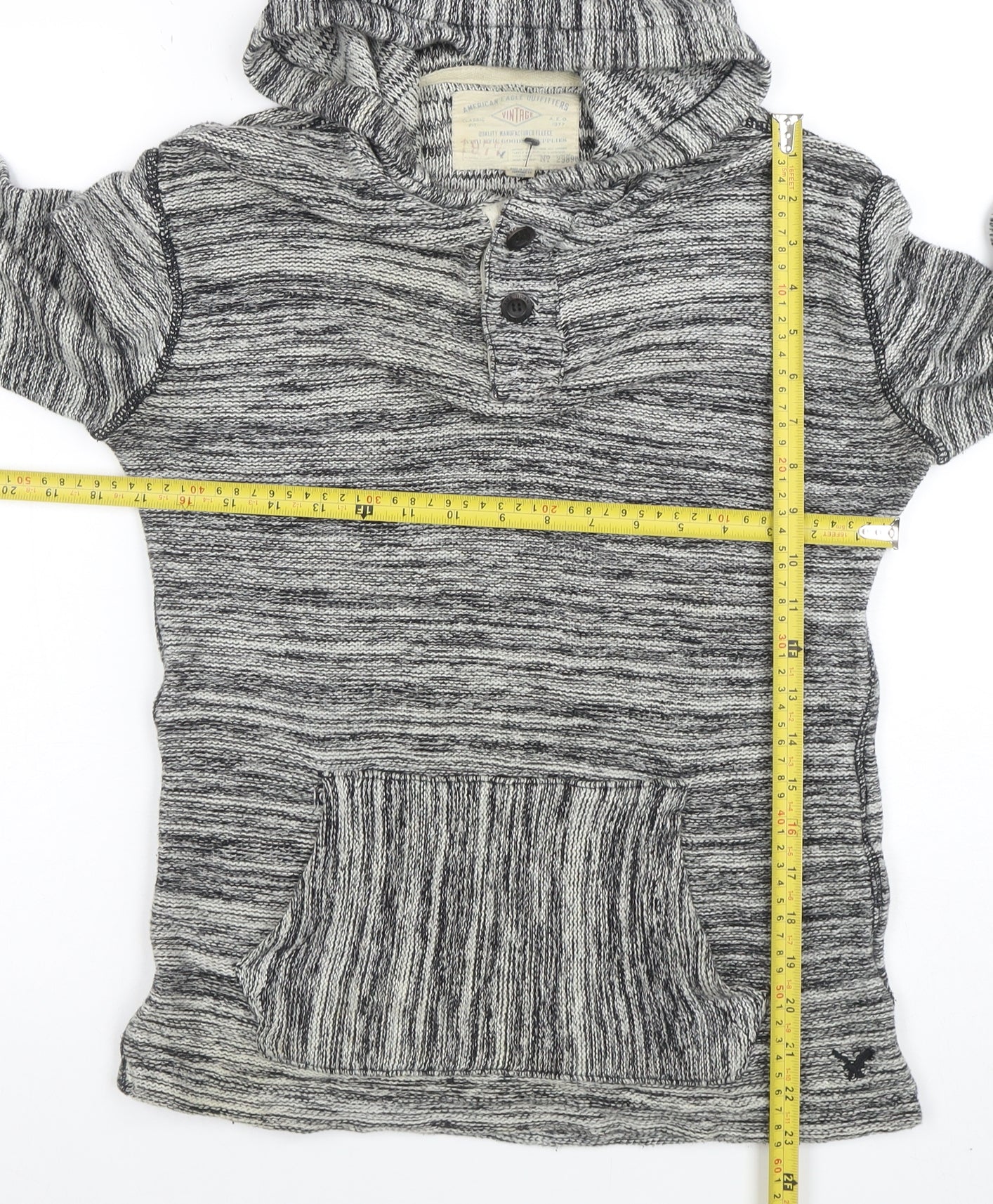 American Eagle Outfitters Women's Grey Hooded Henley Knit Jumper XS - Image 2