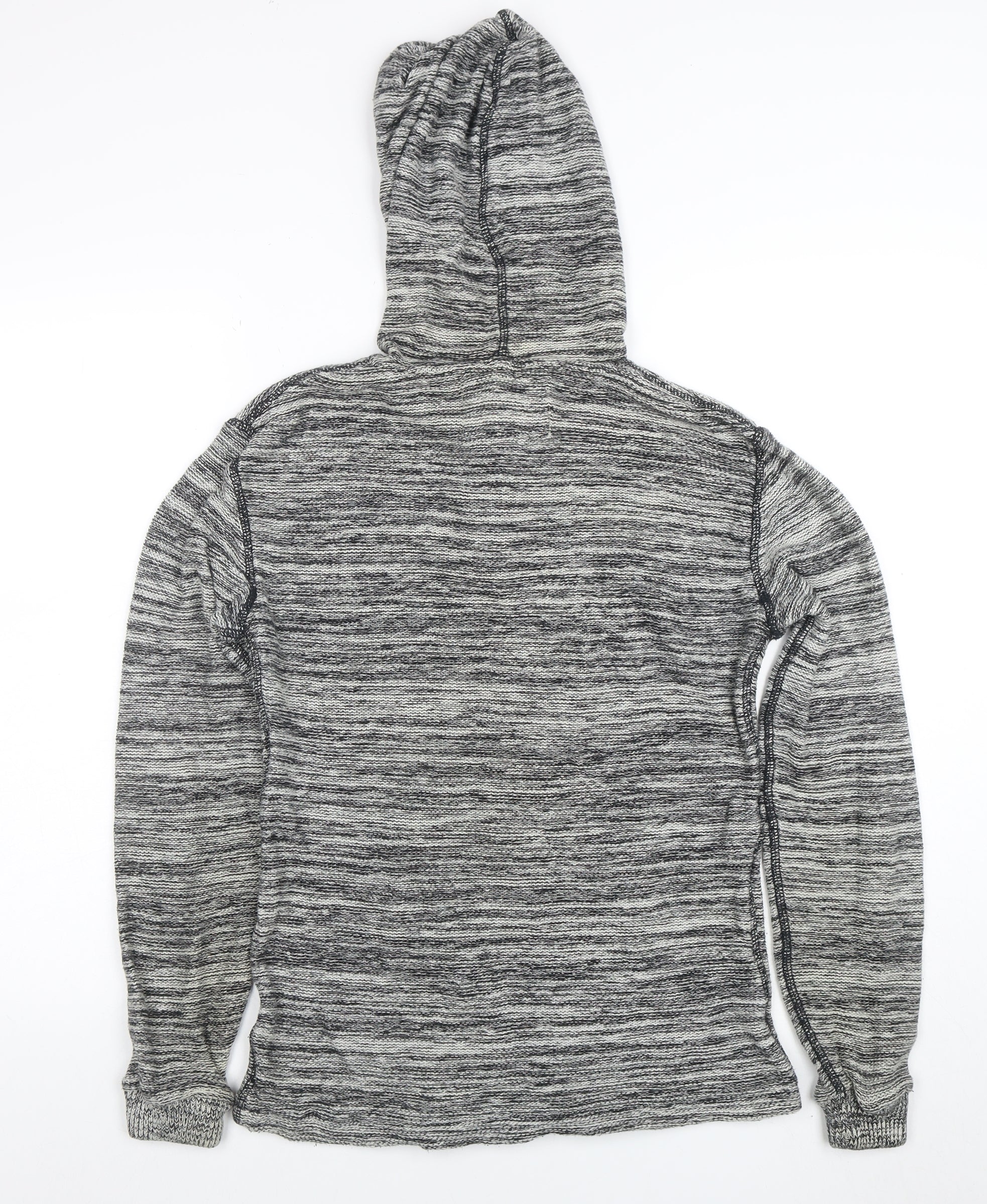 American Eagle Outfitters Women's Grey Hooded Henley Knit Jumper XS - Image 3