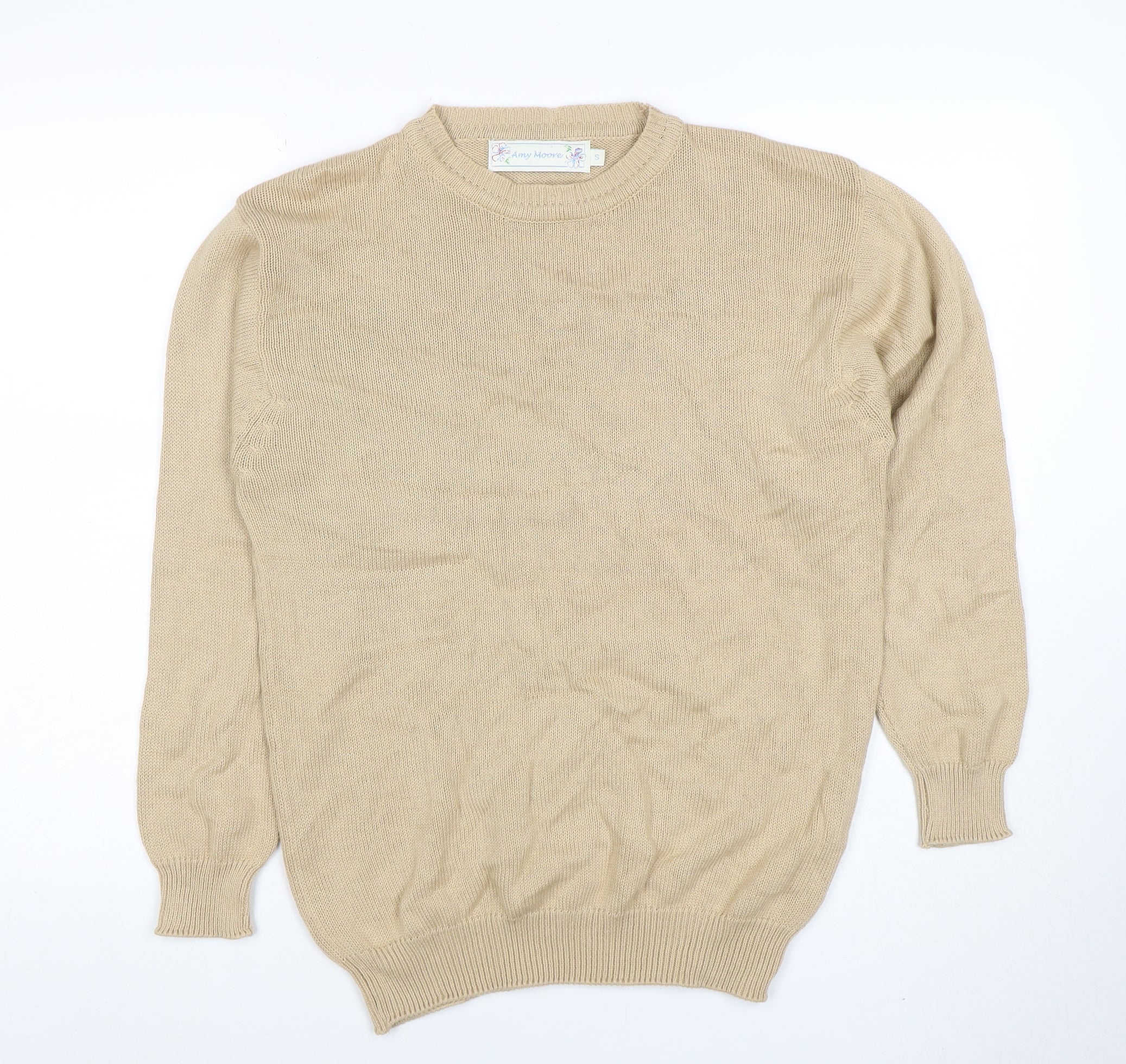 Amy Moore Women's Beige Cotton Crew Neck Jumper Size S