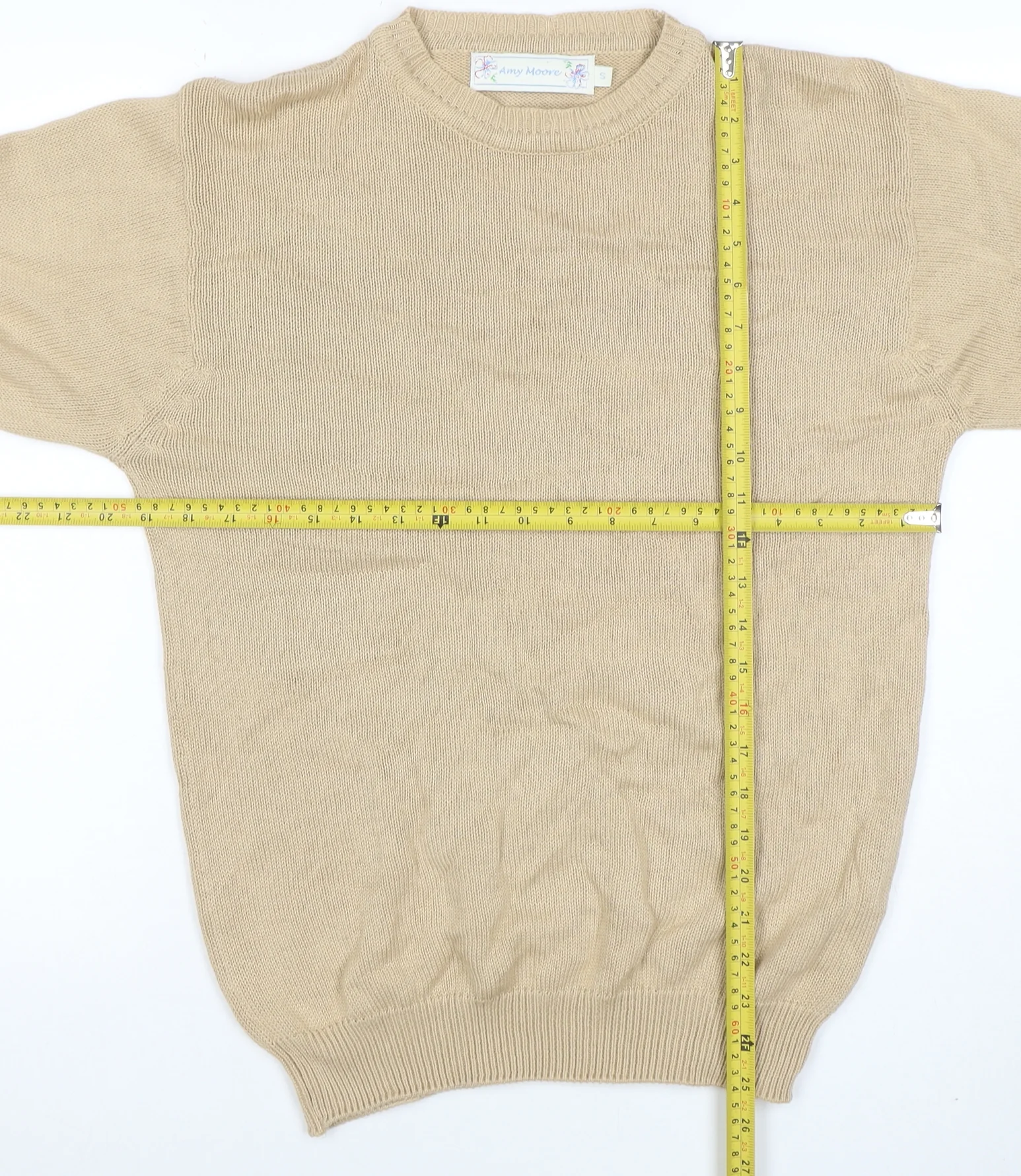 Amy Moore Women's Beige Cotton Crew Neck Jumper Size S - Image 2