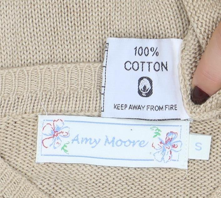 Amy Moore Women's Beige Cotton Crew Neck Jumper Size S - Image 4