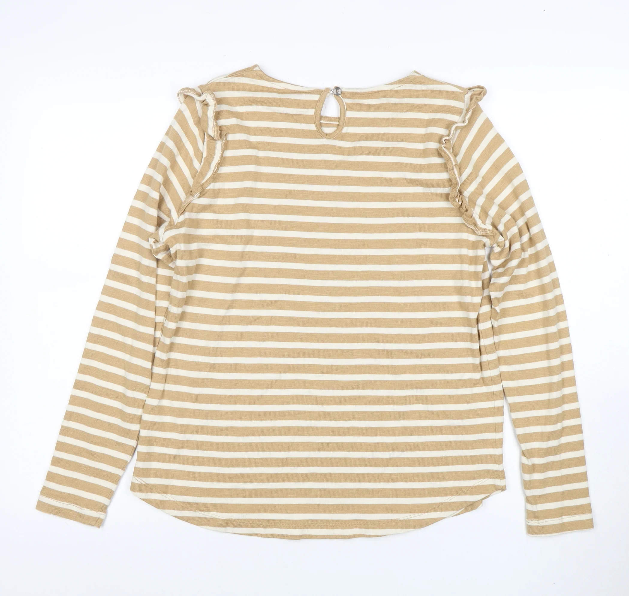 AND/OR Women’s Beige Striped Long Sleeve Cotton T-Shirt Size 12 - Image 3