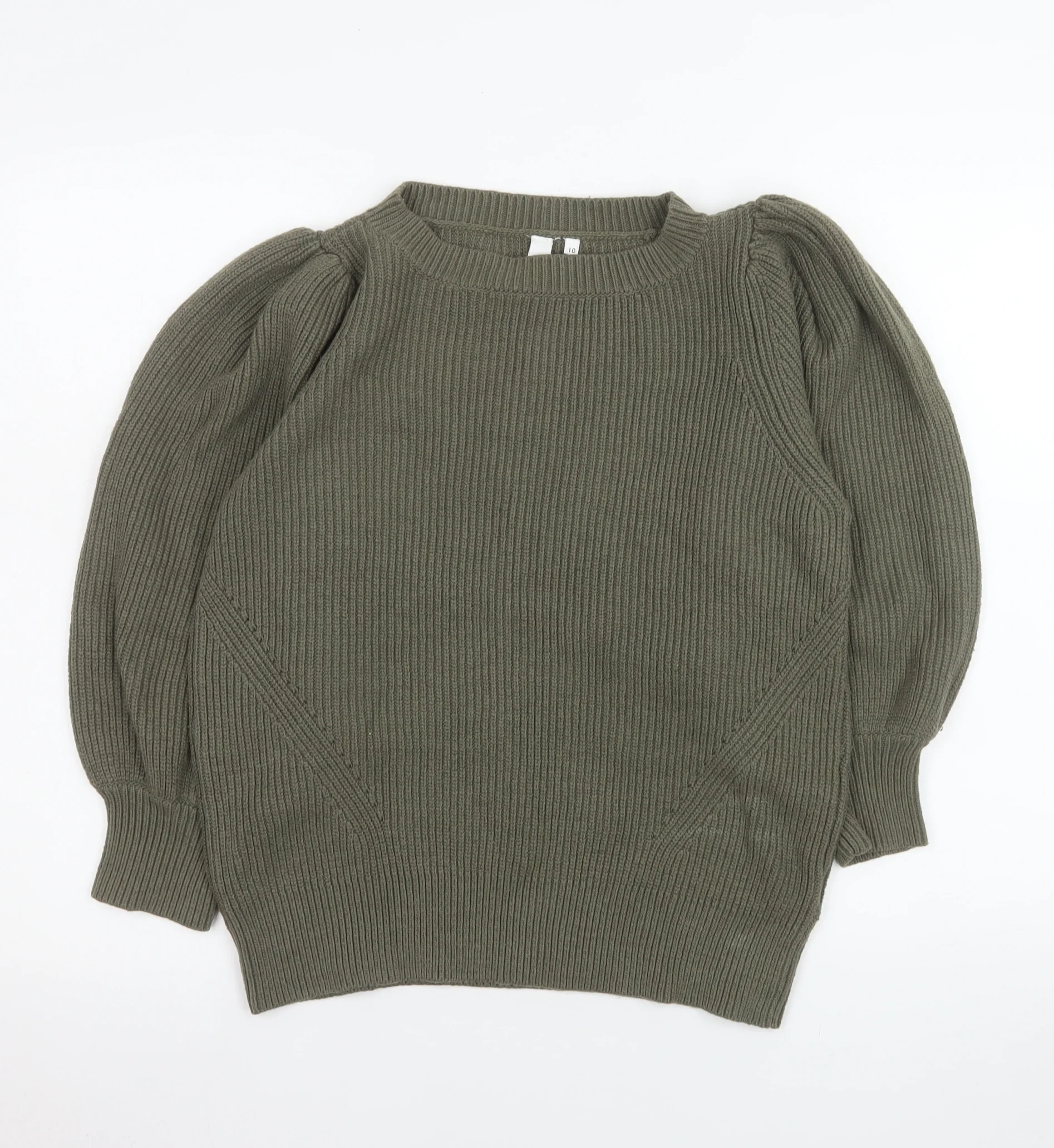 AND/OR Womens Green Puff Sleeve Ribbed Knit Jumper Size 10