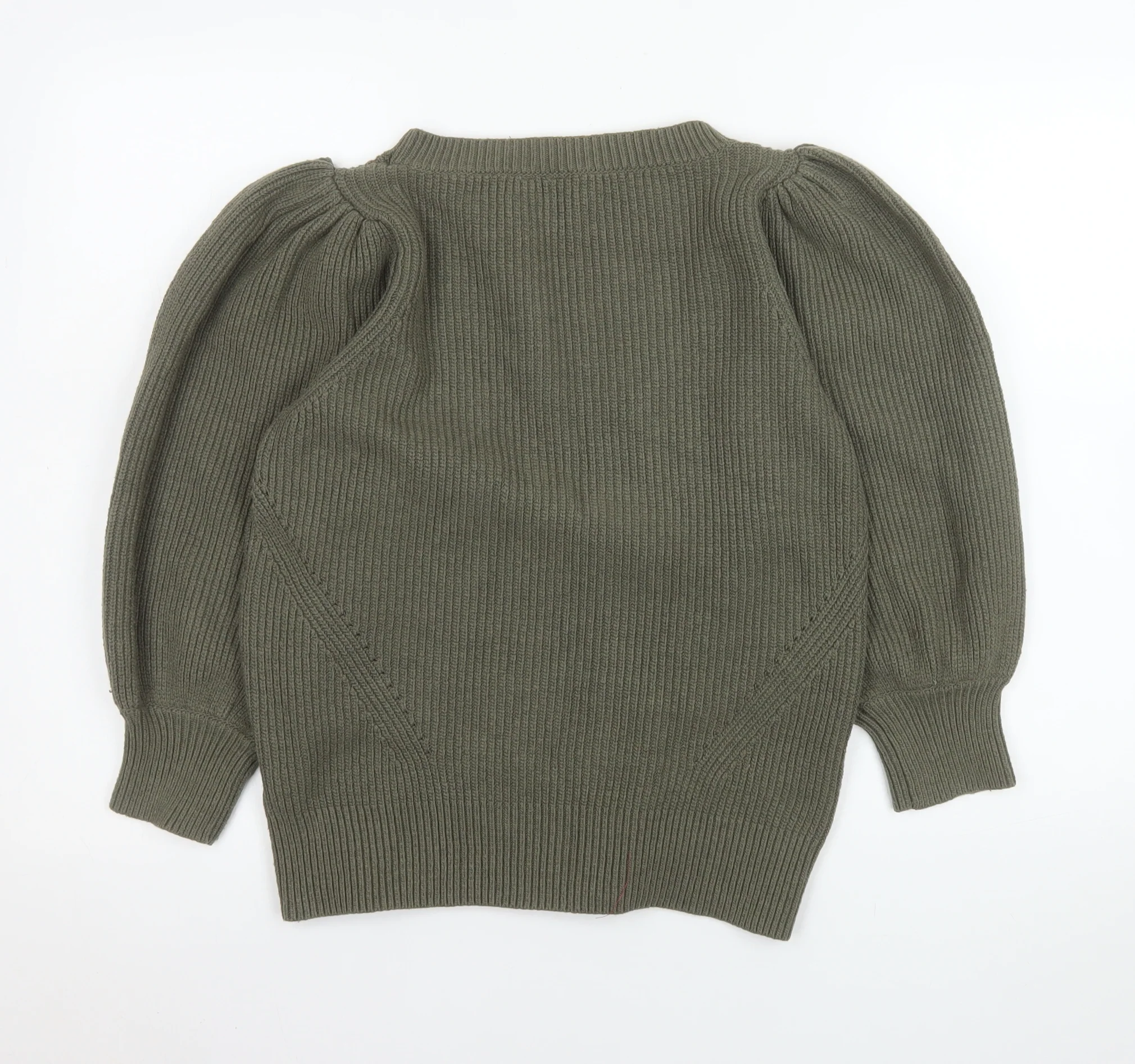 AND/OR Womens Green Puff Sleeve Ribbed Knit Jumper Size 10 - Image 3