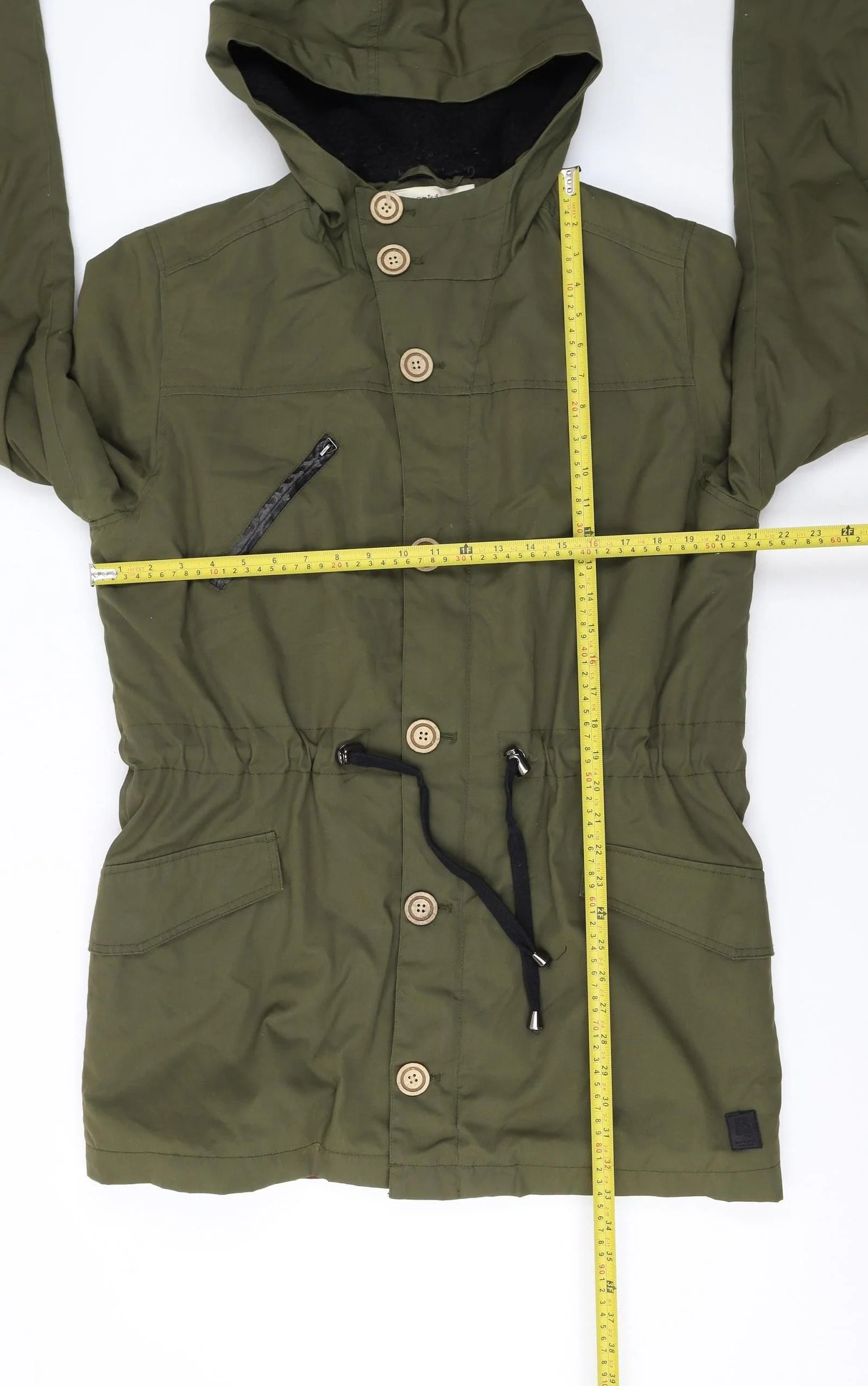 Anerkjendt Women Green Hooded Parka Jacket Size L - Image 2