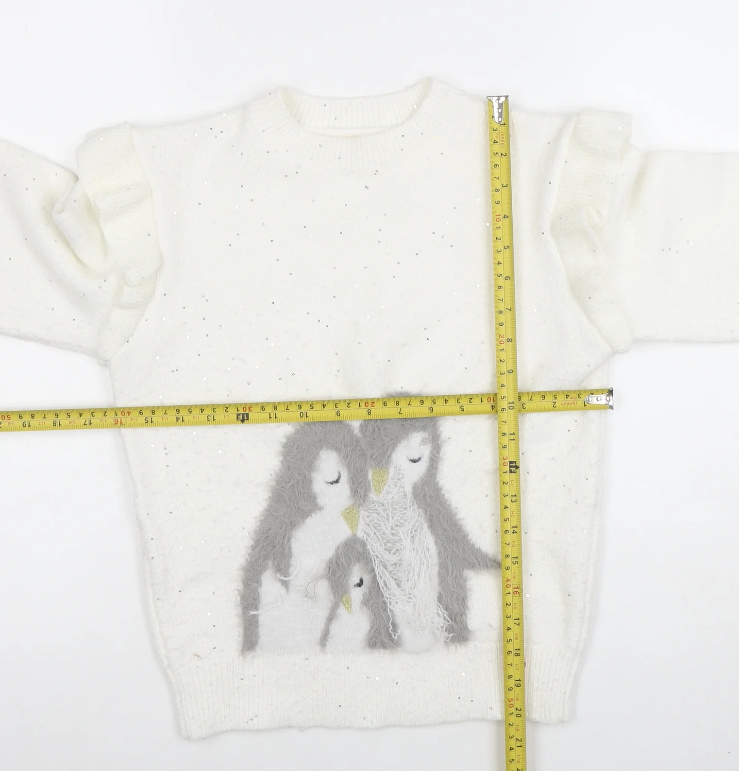 Angel & Rocket Girls White Sequin Penguin Jumper Size 10 Long Sleeve Knit - Image 2