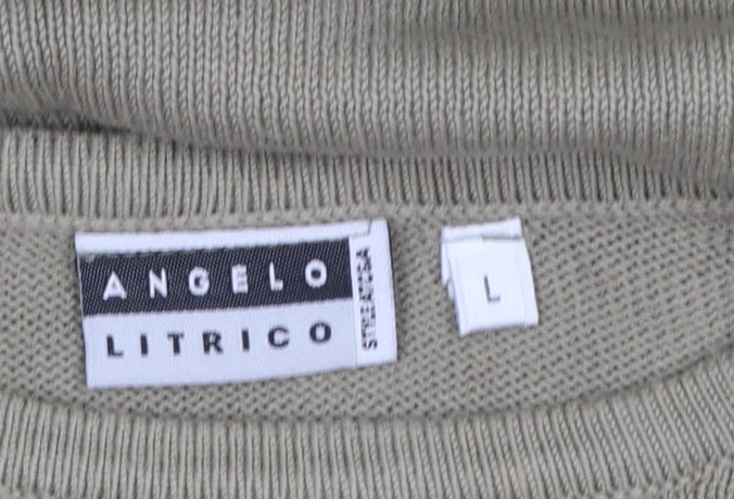 Angelo Litrico Men's Green Cotton Acrylic Crew Neck Jumper Size L - Image 4