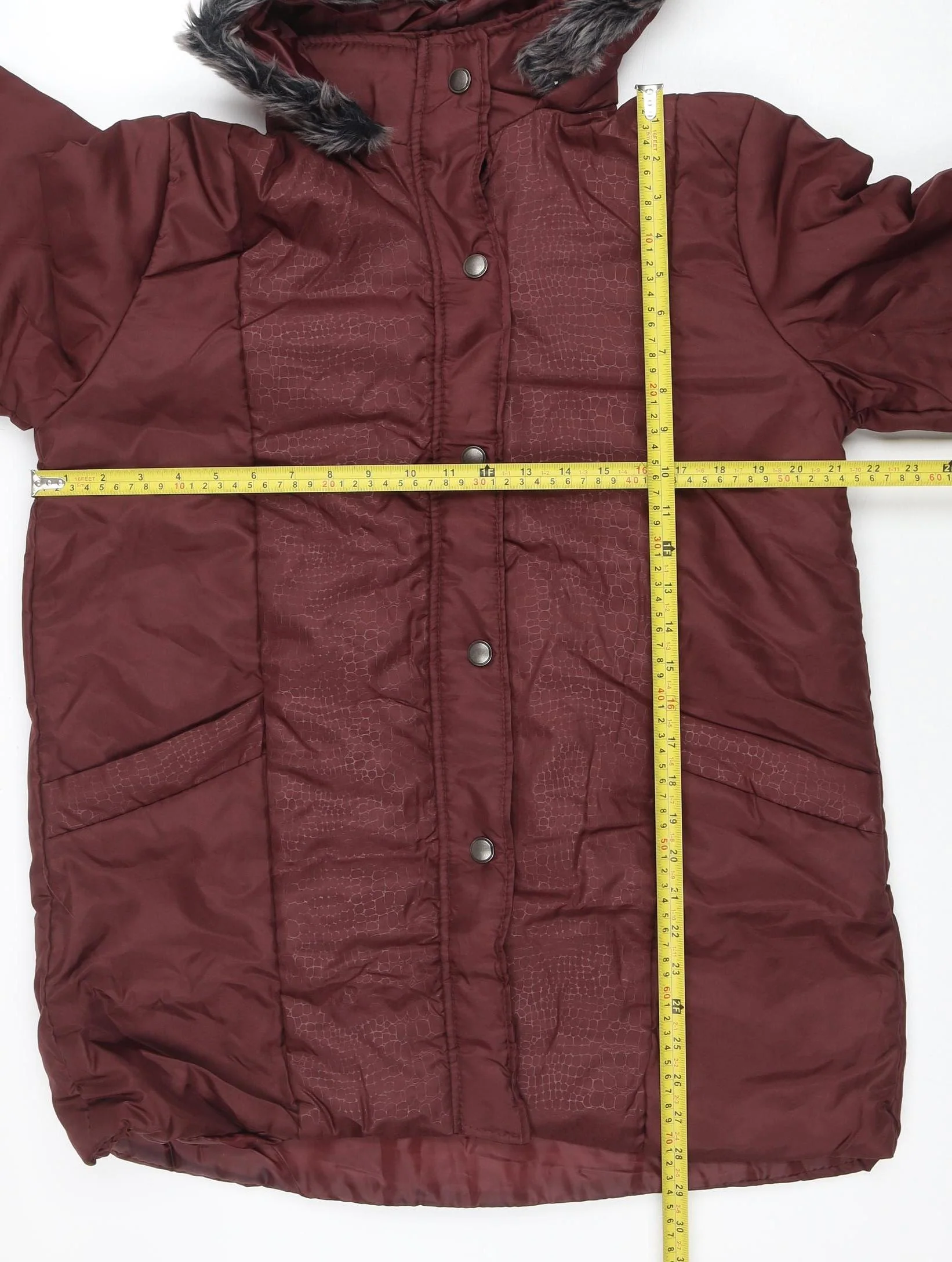 Anne de Lançay Women's Red Hooded Puffer Jacket M Faux Fur Trim - Image 2
