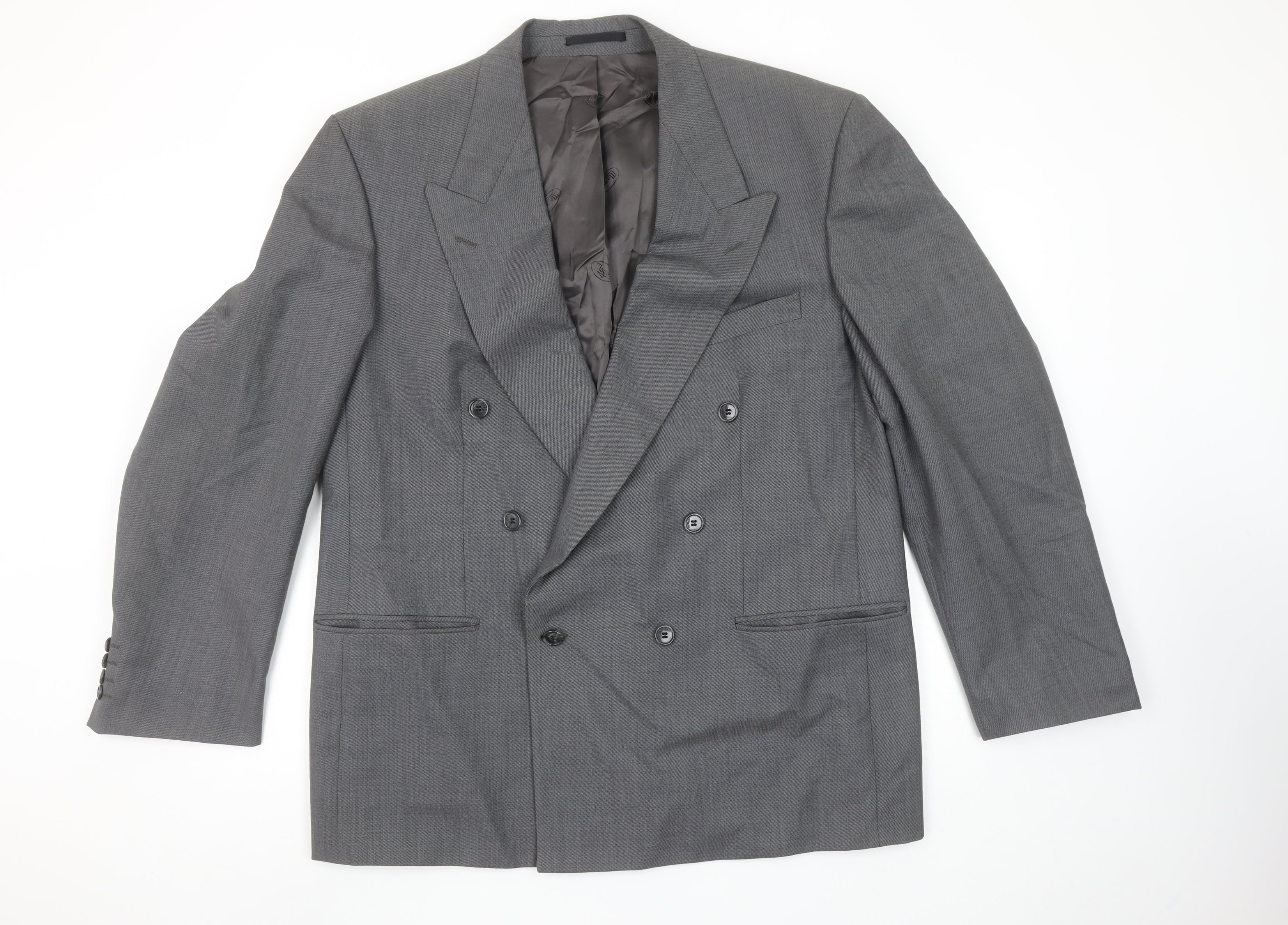 Anthony Ryan Ltd Men Grey Wool Double-Breasted Blazer 44R Classic Fit