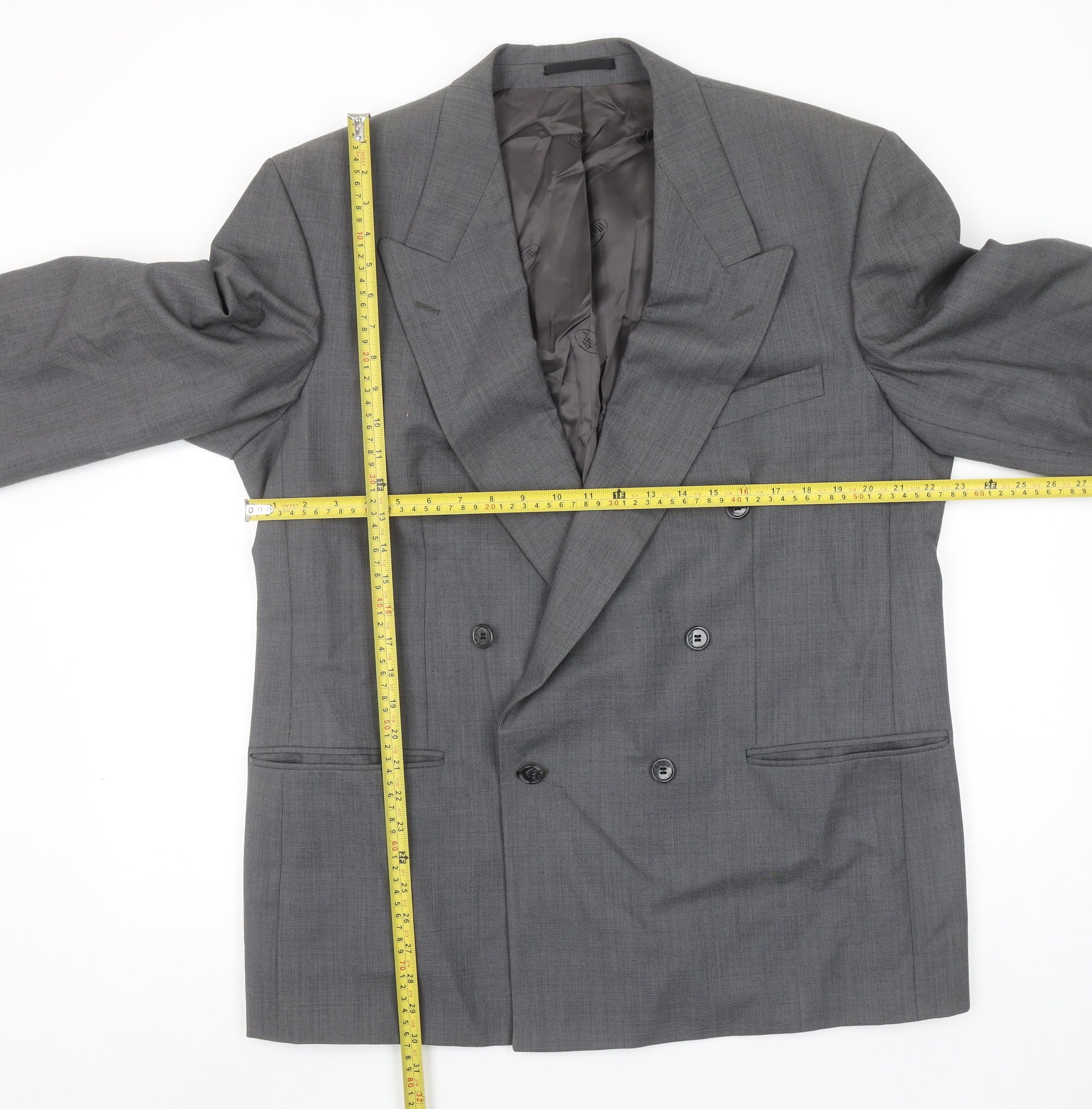 Anthony Ryan Ltd Men Grey Wool Double-Breasted Blazer 44R Classic Fit - Image 2