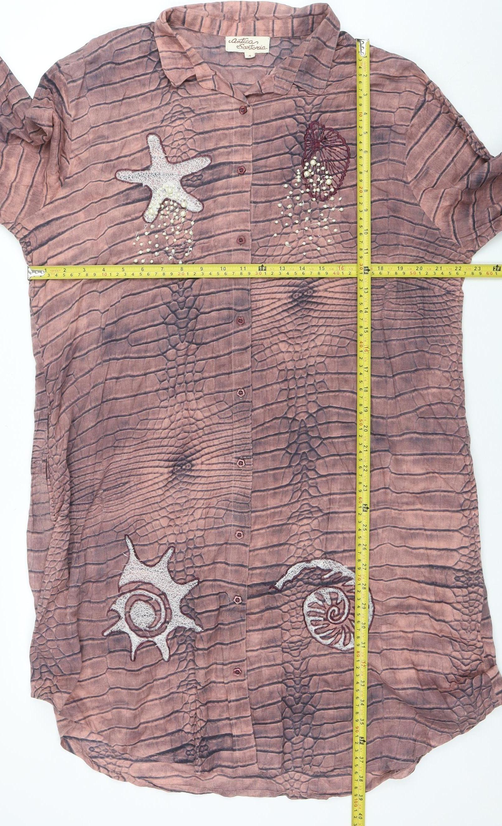 Antica Sartoria Women Brown Cotton Embroidered Shift Dress Size 4 - Image 2