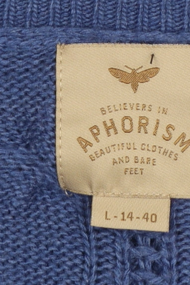 Aphorism Women's Blue Cable Knit Crew Neck Jumper Size L - Image 4