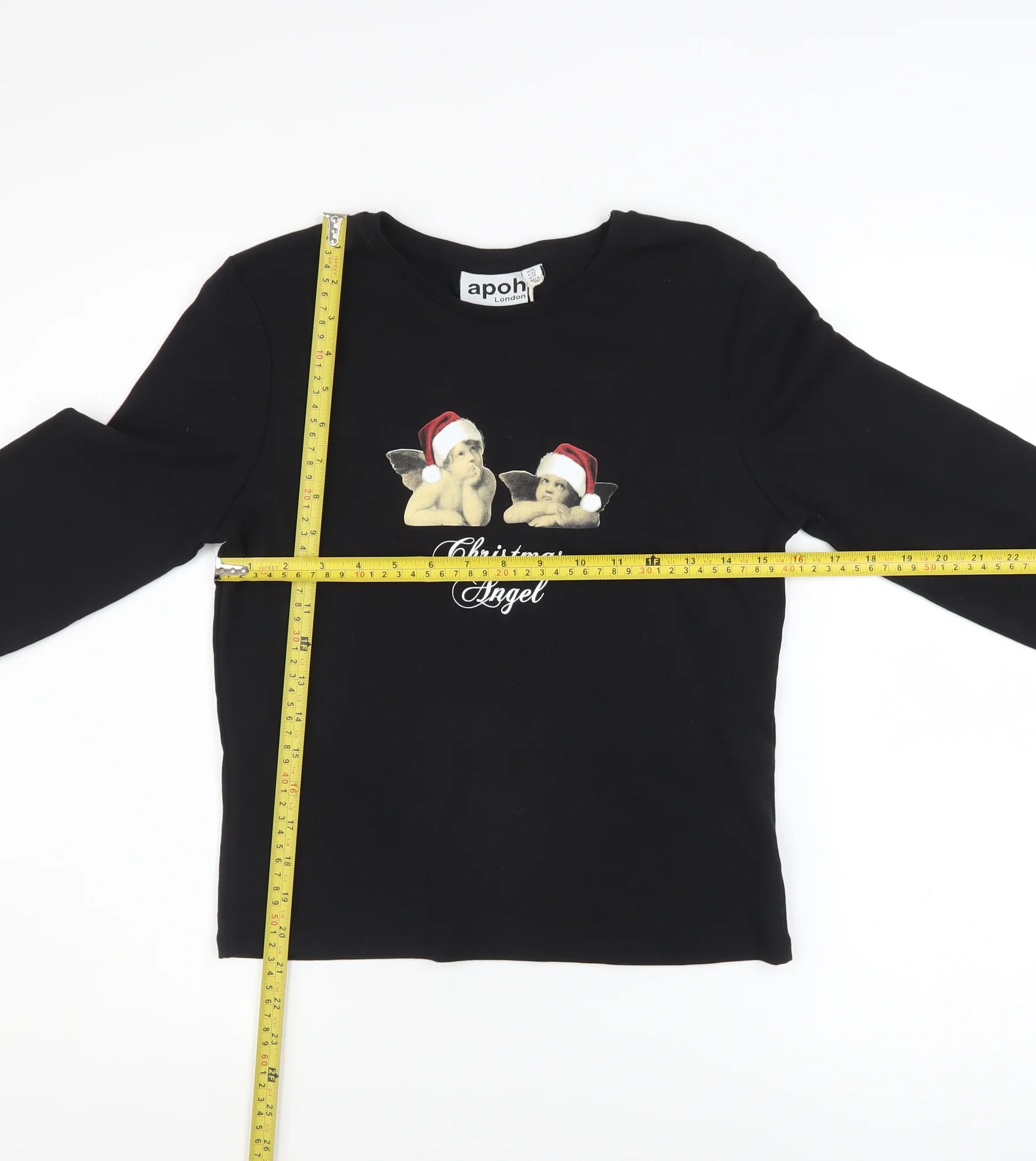 apoh London Women's Black Christmas Angel Long Sleeve Cotton T-Shirt Size 14 - Image 2