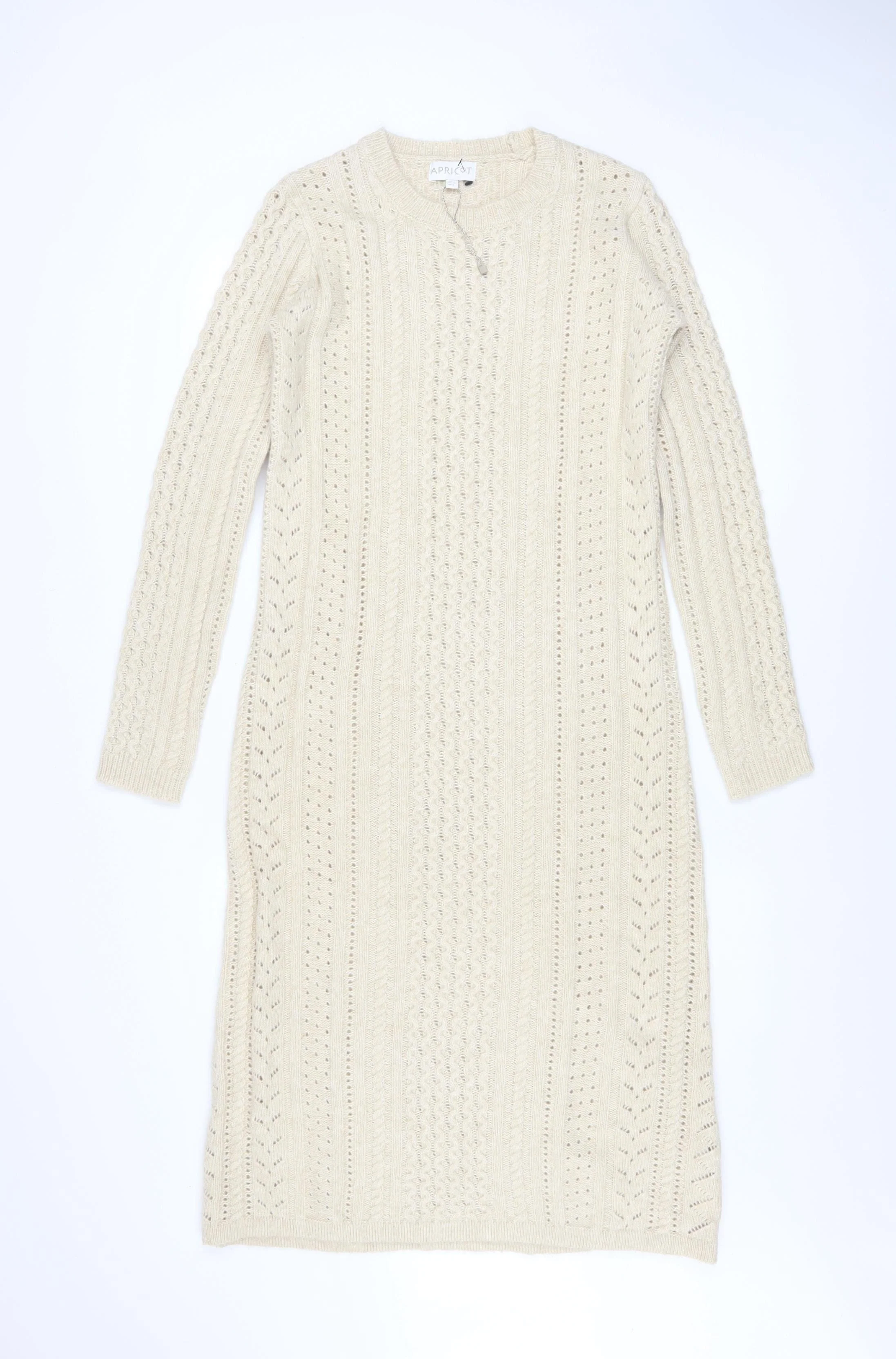 Apricot Womens Beige Cable Knit Jumper Dress UK 8 Long Sleeve
