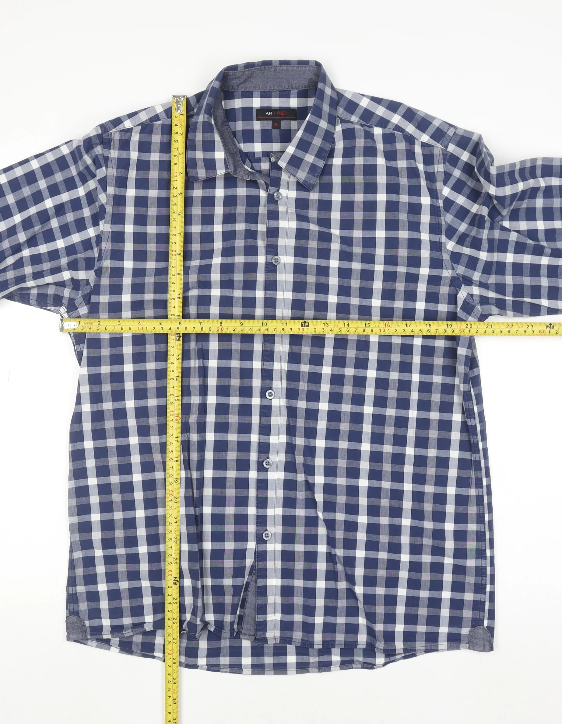 AR RED Men’s Blue Check Cotton Long Sleeve Button-Up Shirt XL - Image 2