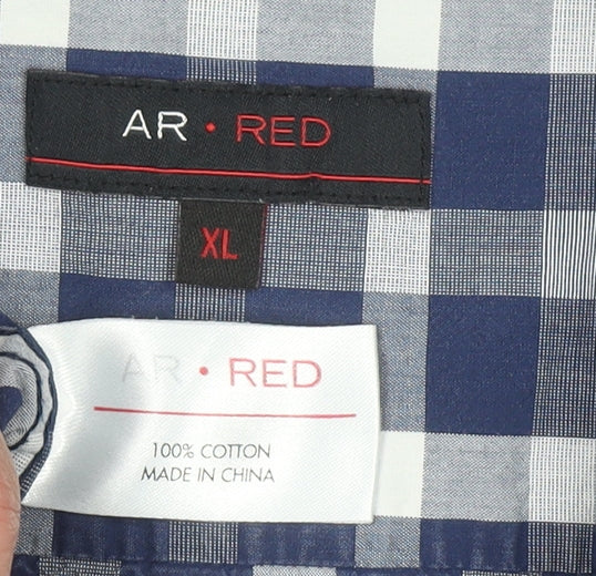 AR RED Men’s Blue Check Cotton Long Sleeve Button-Up Shirt XL - Image 4