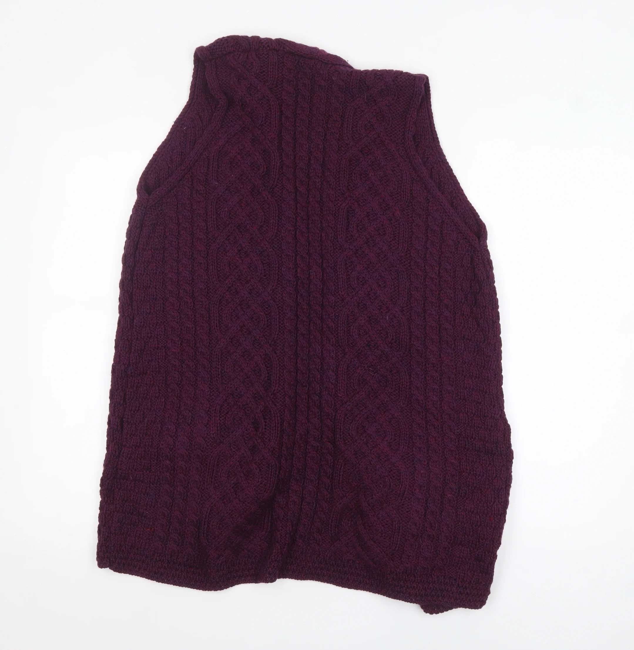 Aran Woollen Mills Women Purple Cable-Knit Merino Wool Sleeveless Vest L - Image 3