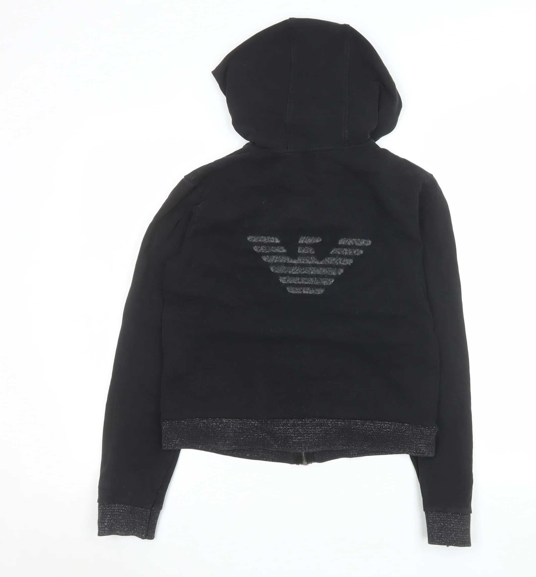 Armani Jeans Women's Black Hooded Zip Jacket Size 12 - Image 3