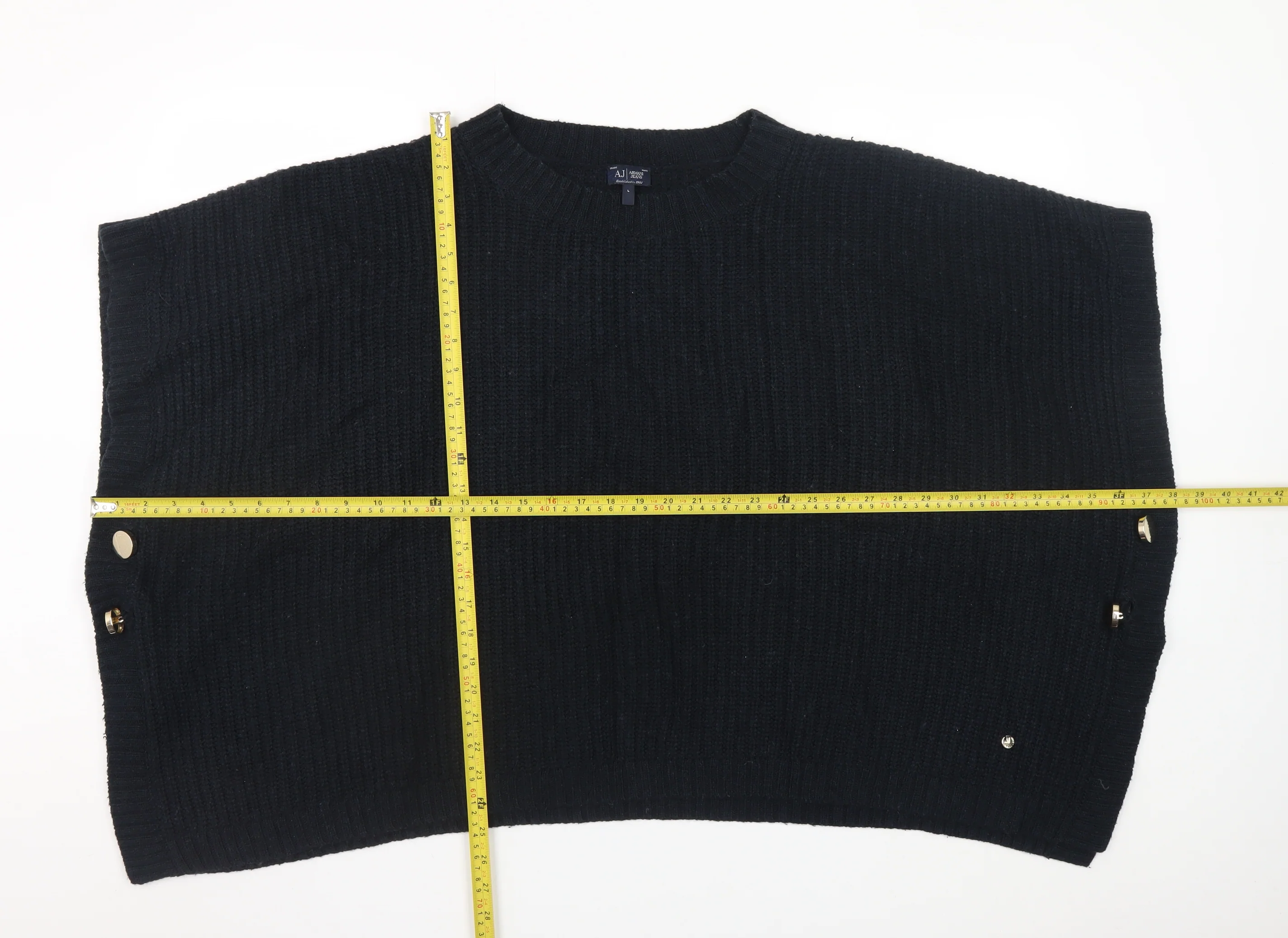 Armani Jeans Women's Black Wool Blend Cape Jumper L - Image 2