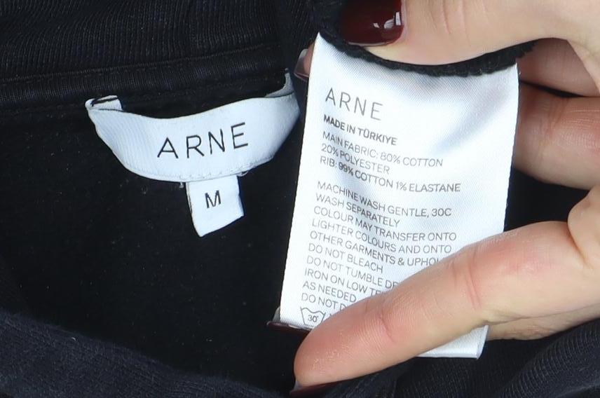 ARNE Women Black M Pullover Hoodie Cotton Blend Casual Sweatshirt - Image 4