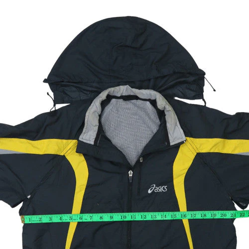 Asics Men's Black Yellow Hooded Windbreaker Jacket M - Image 2