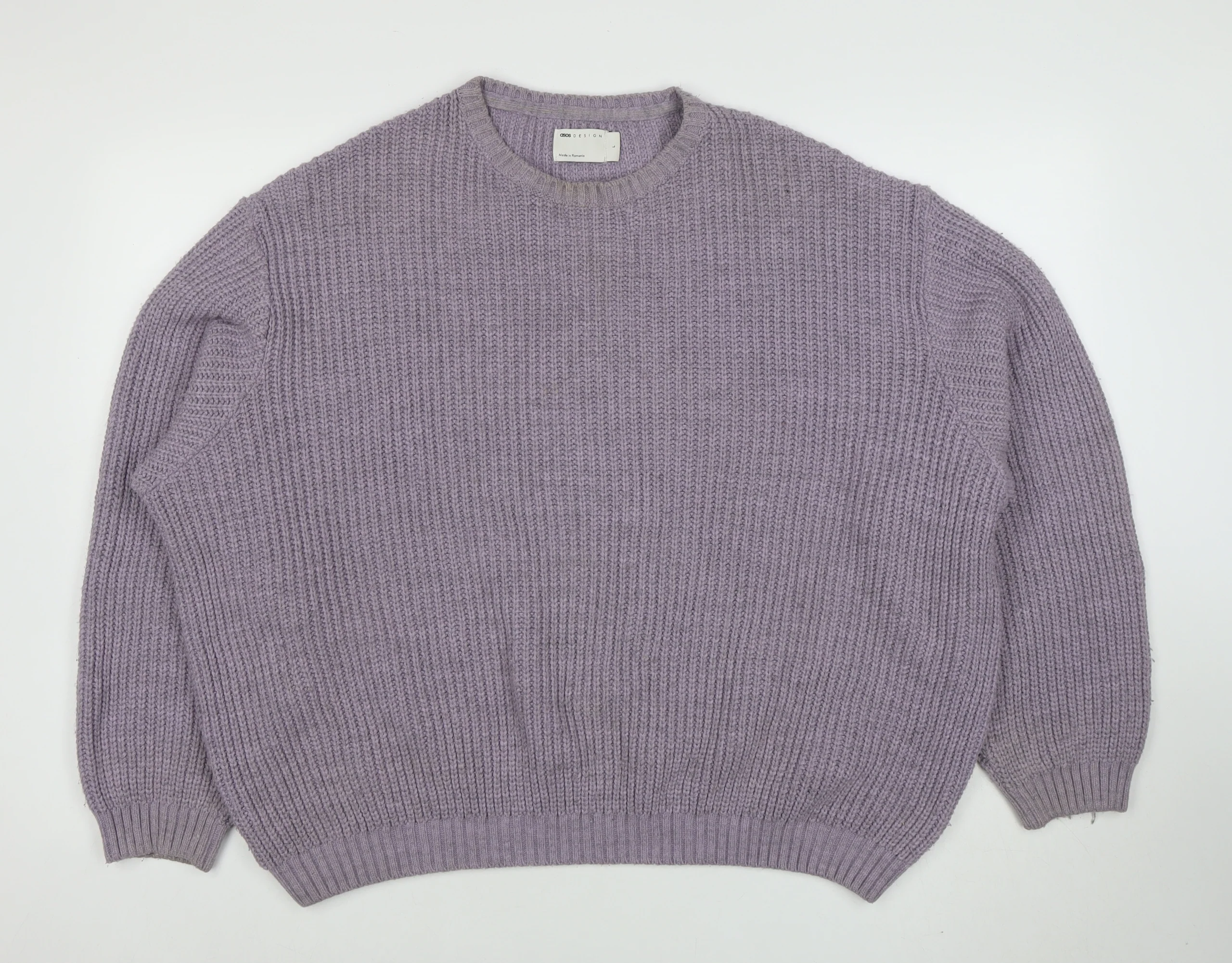 ASOS DESIGN Men Purple Chunky Knit Crew Neck Jumper Size L