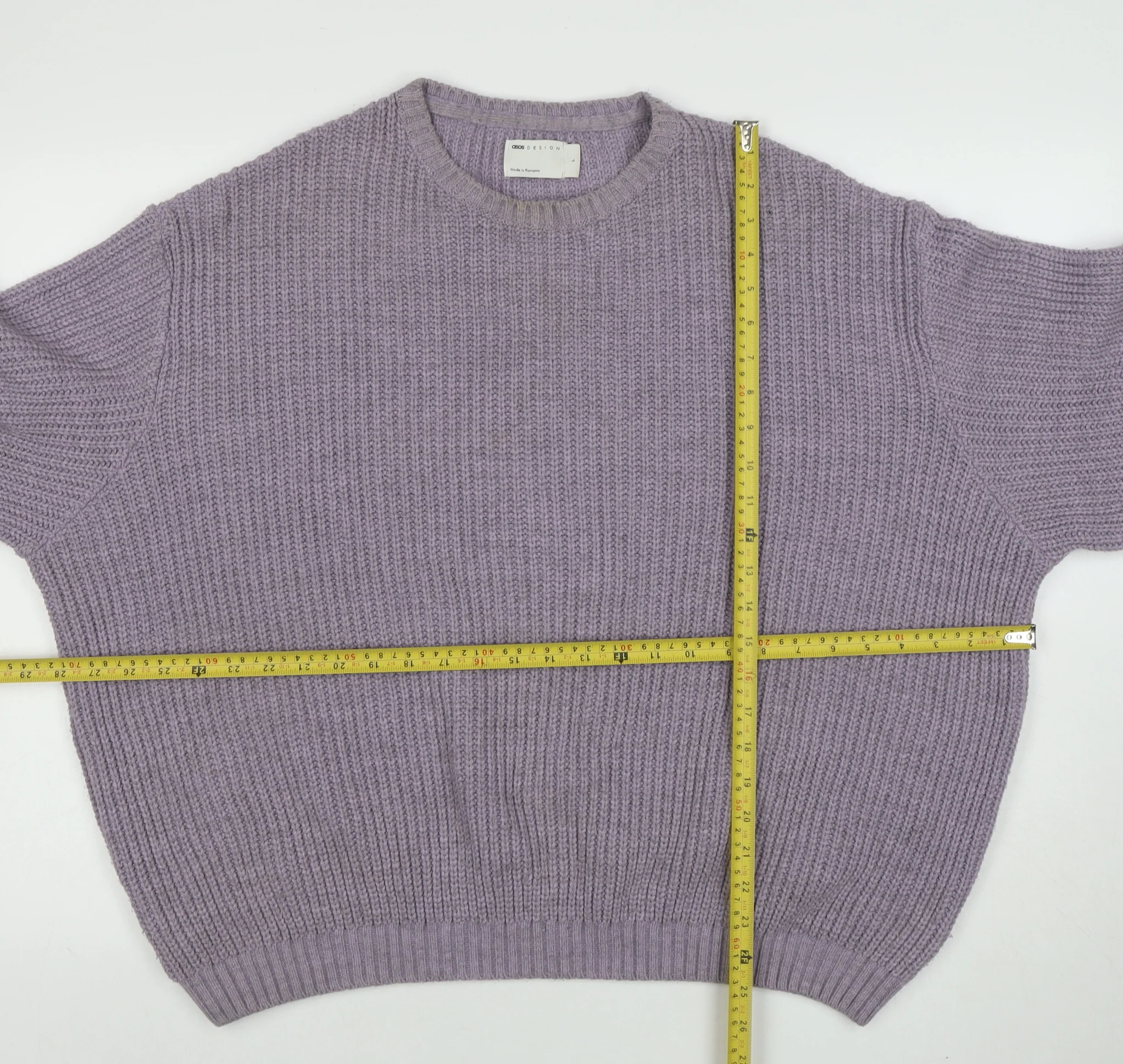 ASOS DESIGN Men Purple Chunky Knit Crew Neck Jumper Size L - Image 2