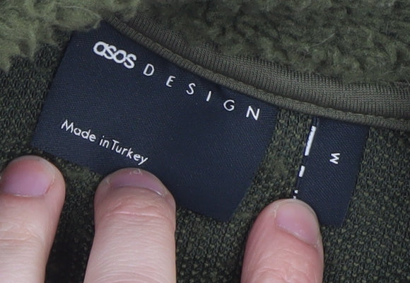 ASOS Design Men’s Green Fleece Jacket M Regular Fit Full Zip - Image 4