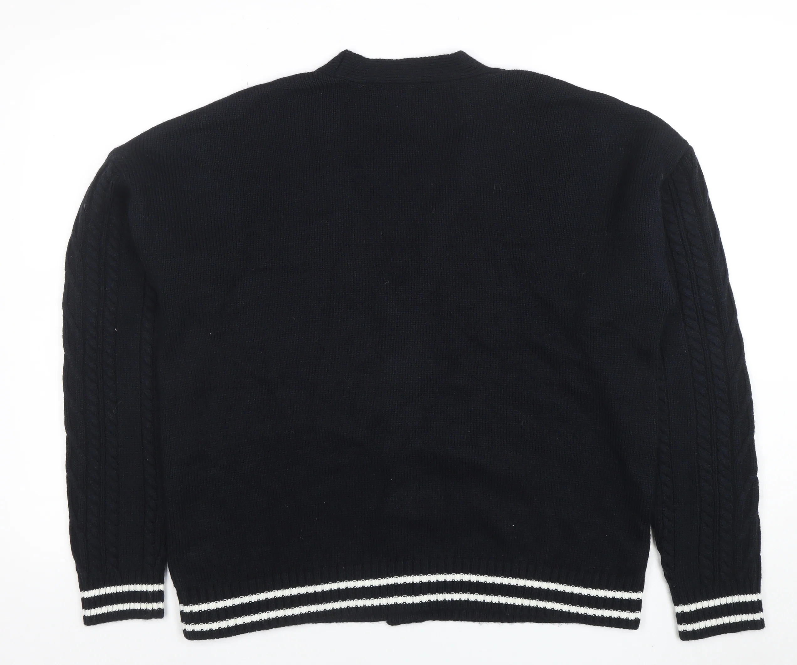 ASOS DESIGN Men's Black Cable-Knit Cardigan M V-Neck Button Front