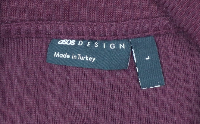 ASOS Design Men's Burgundy Long Sleeve Polo Shirt Size L - Image 4