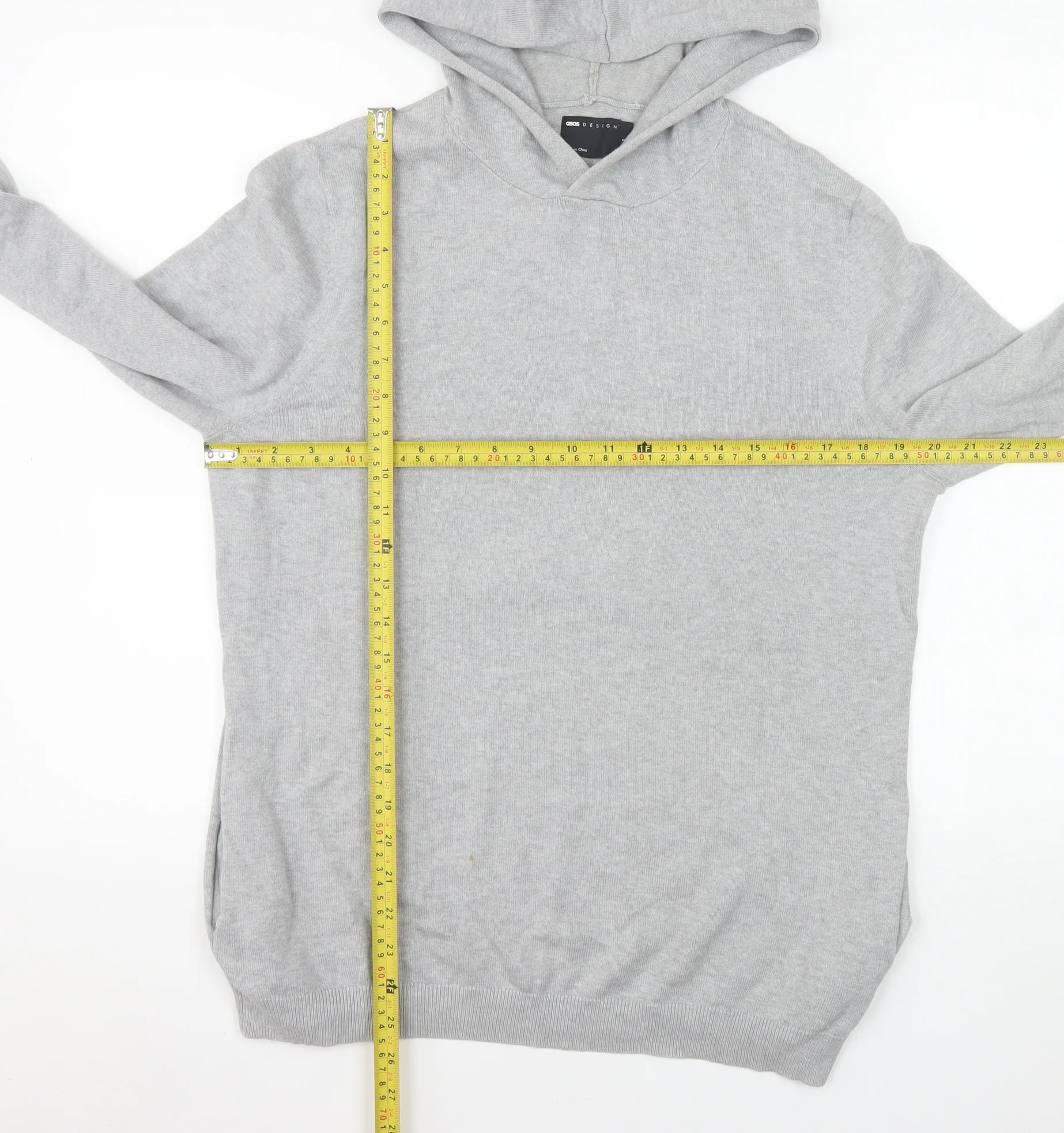 ASOS DESIGN Mens Grey Knit Pullover Hoodie Size S Regular Fit - Image 2