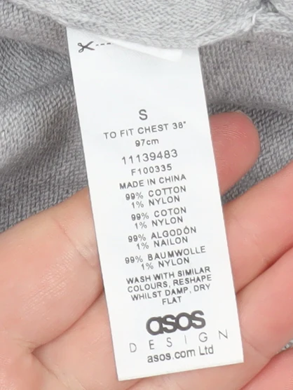 ASOS DESIGN Mens Grey Knit Pullover Hoodie Size S Regular Fit - Image 5