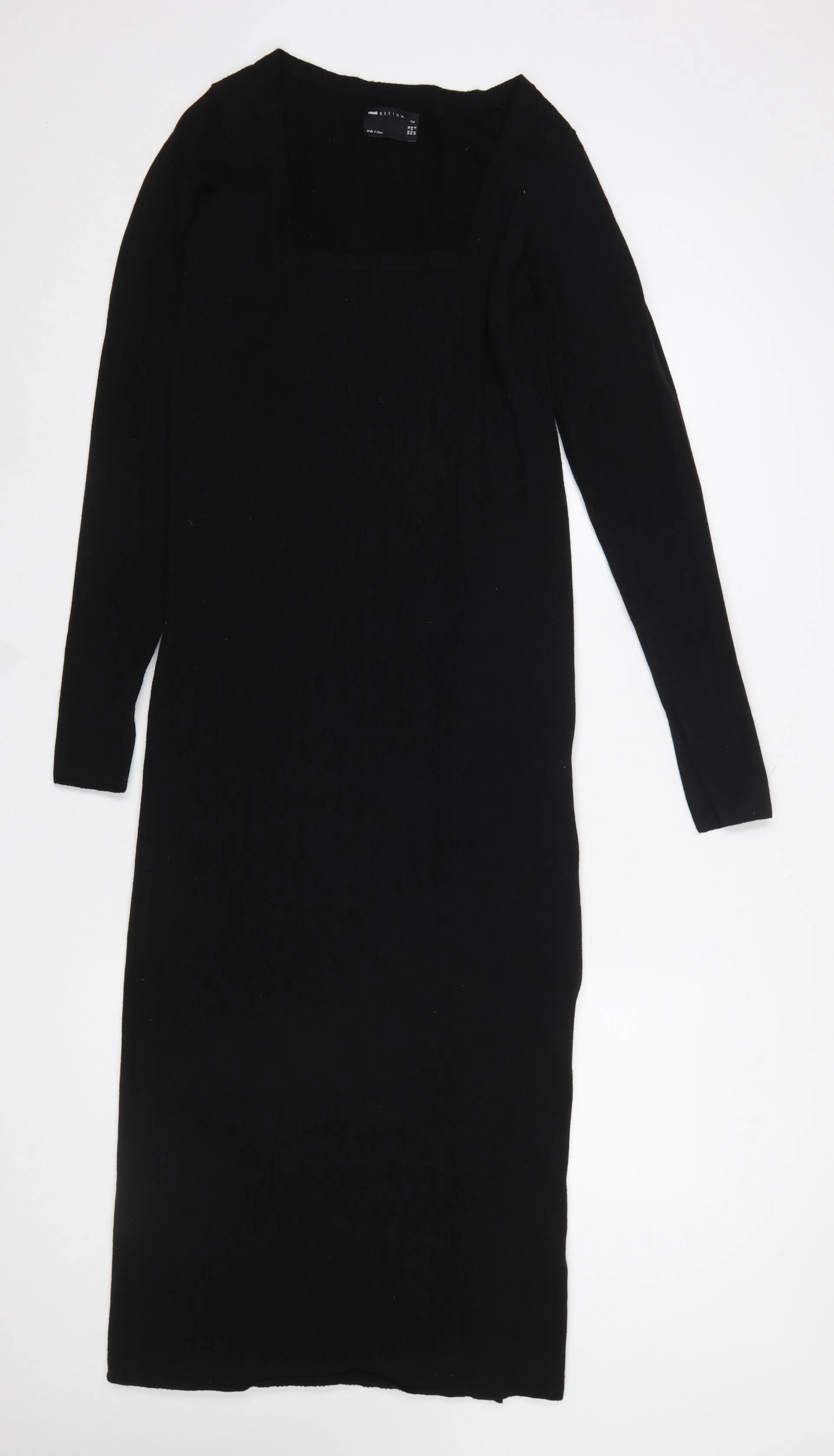ASOS DESIGN Women Black Size 12 Bodycon Midi Long Sleeve Dress