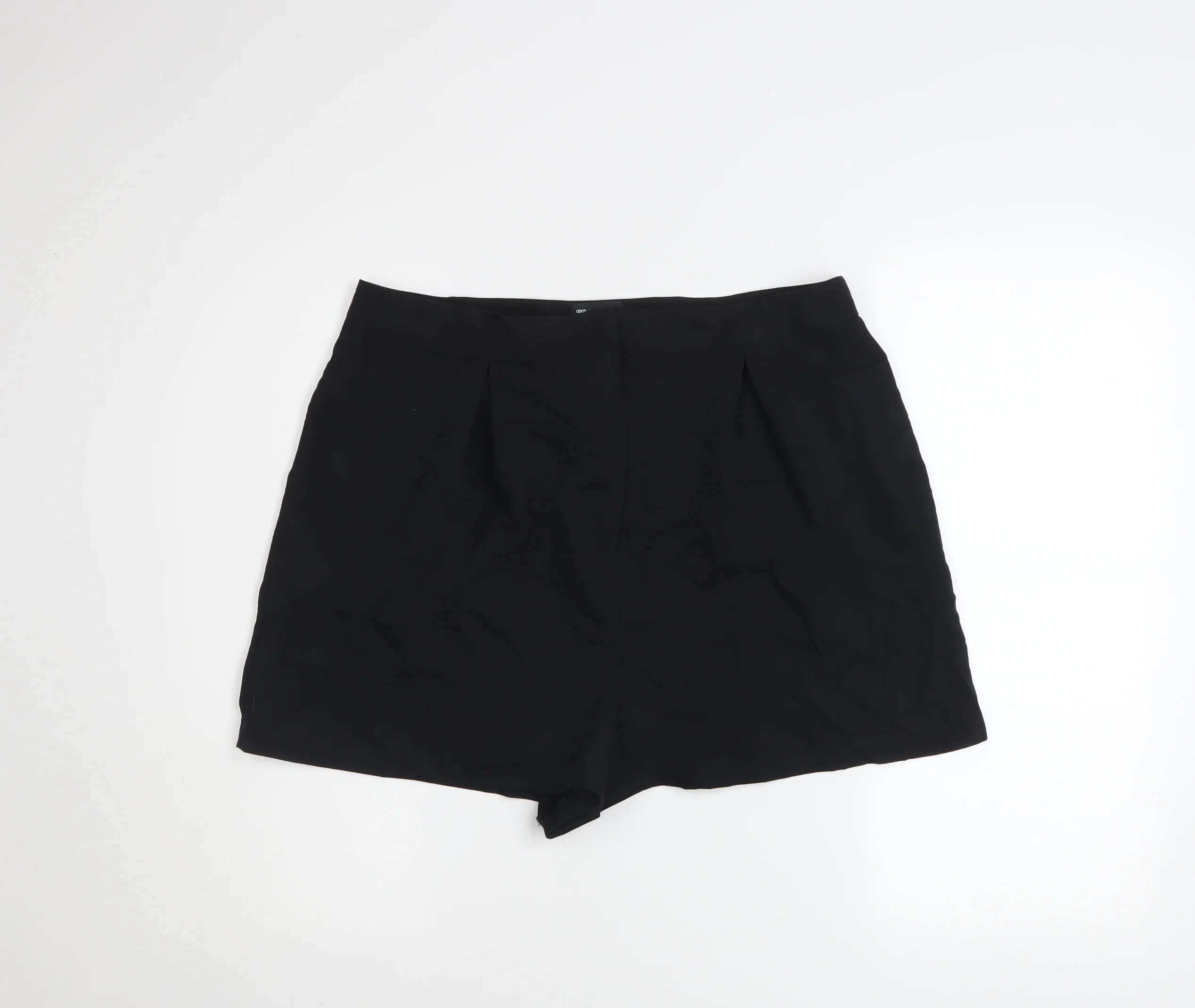 ASOS DESIGN Women Black Size 16 High Rise Pleated Chino Shorts